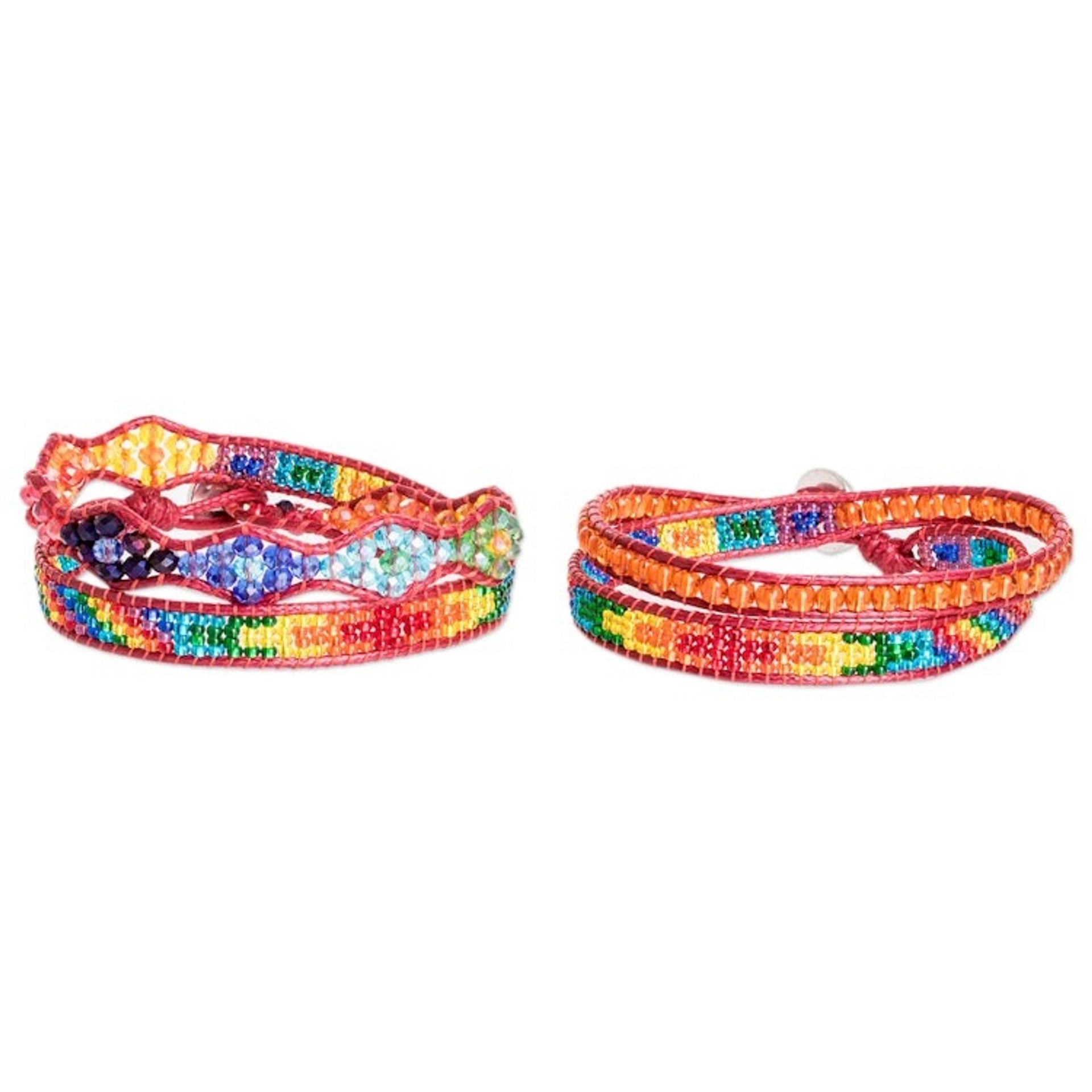 2 Handmade Colorful Beaded Positive Energy Wrap Bracelets 'Always Connected'