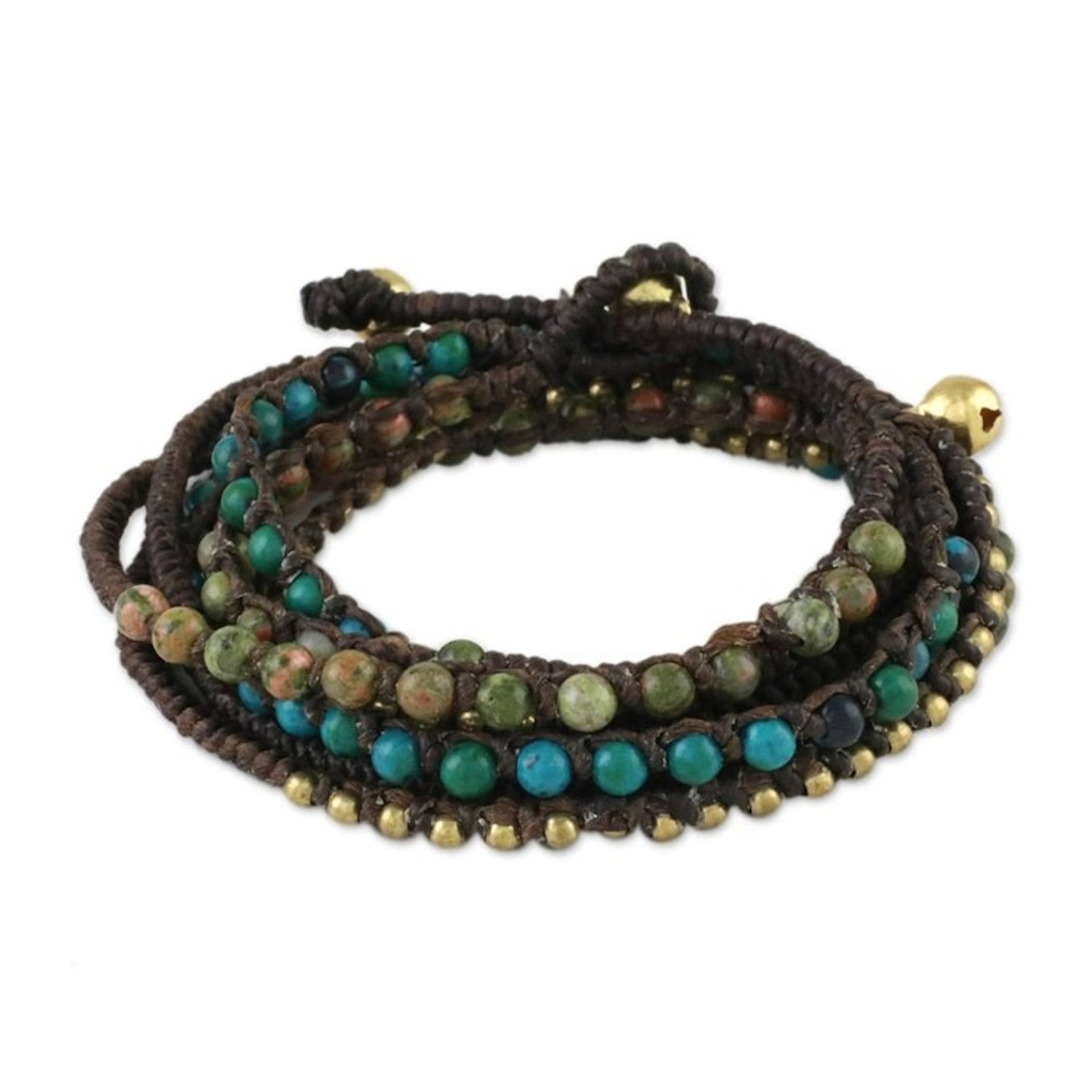 Serpentine and Unakite Beaded Wrap Bracelet 'Voice of the Forest'
