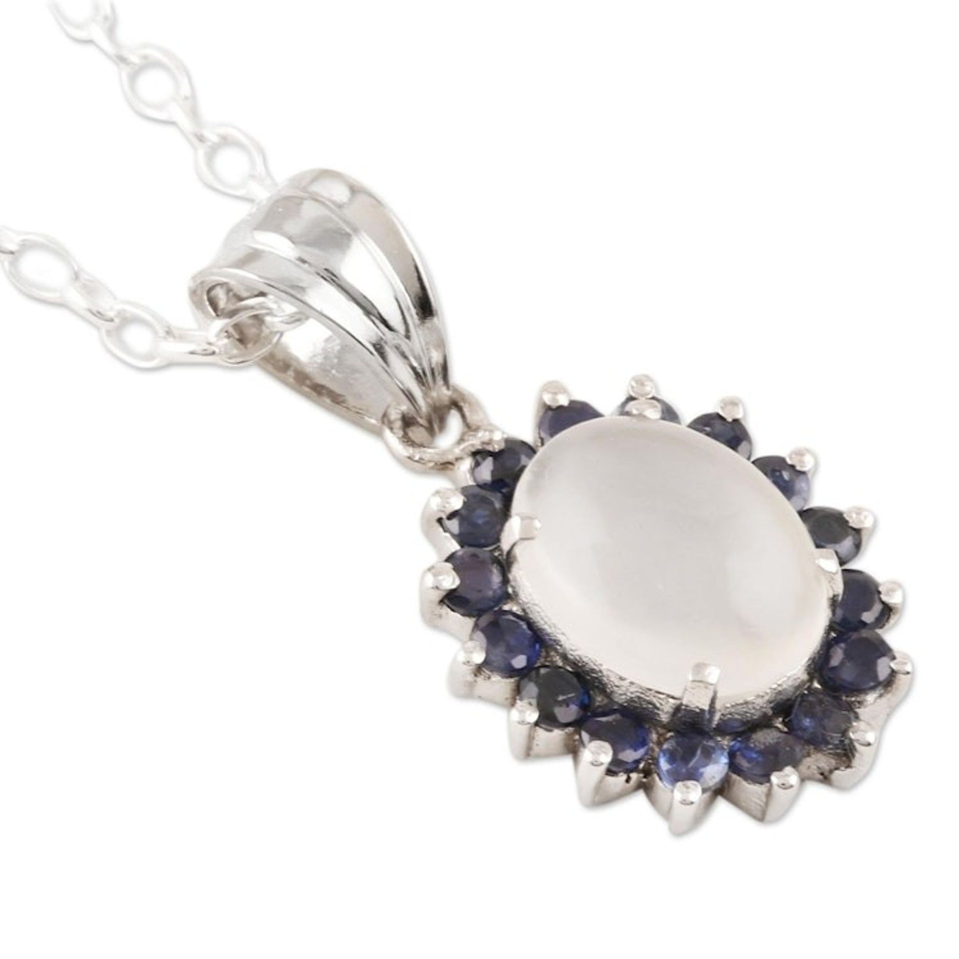 Sterling Silver Moonstone and Sapphire Pendant Necklace 'Blue Happiness'
