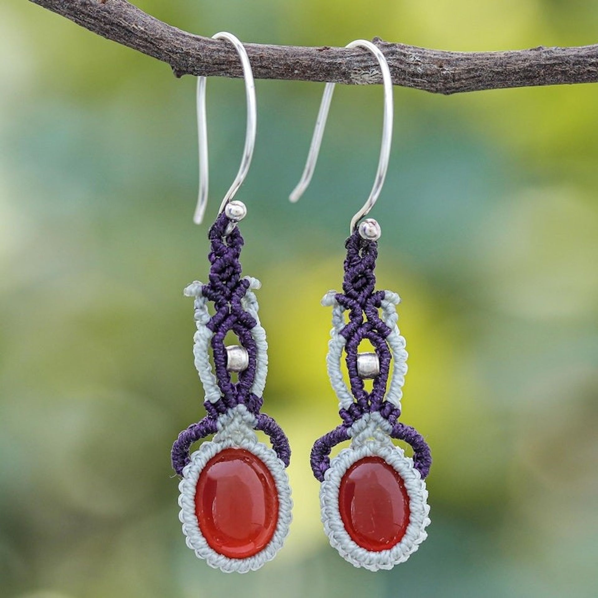 Macrame Chalcedony and Sterling Silver Dangle Earrings 'Fine Art'