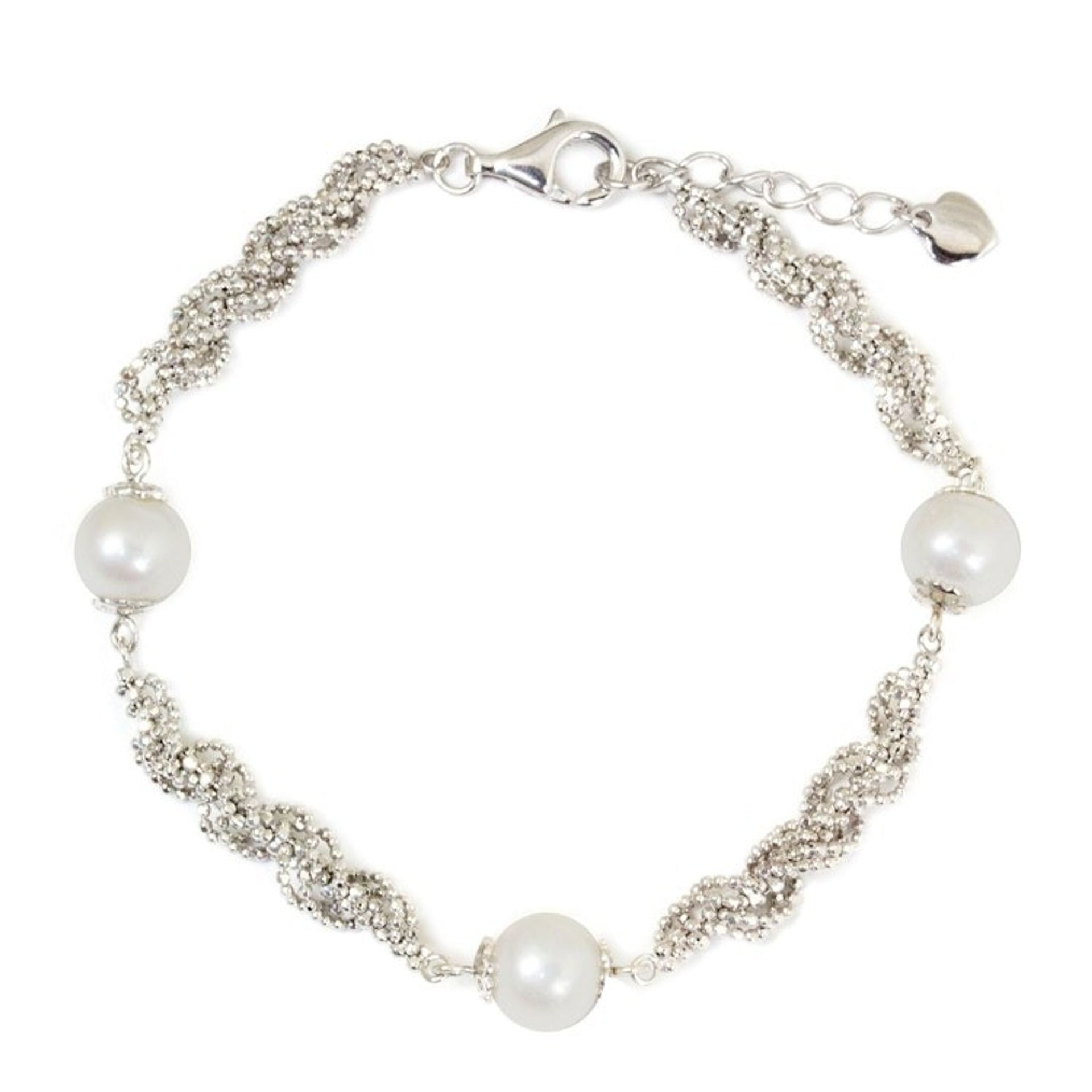 Thai Handcrafted Cultured Pearl and Sterling Silver Bracelet 'White Jasmine Trio'
