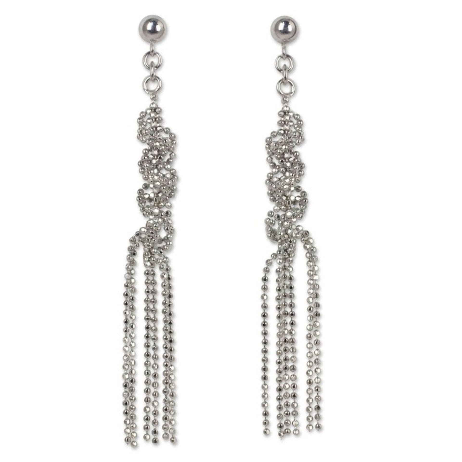 Fair Trade Sterling Silver Ball Chain Waterfall Earrings 'Helix Fringe'