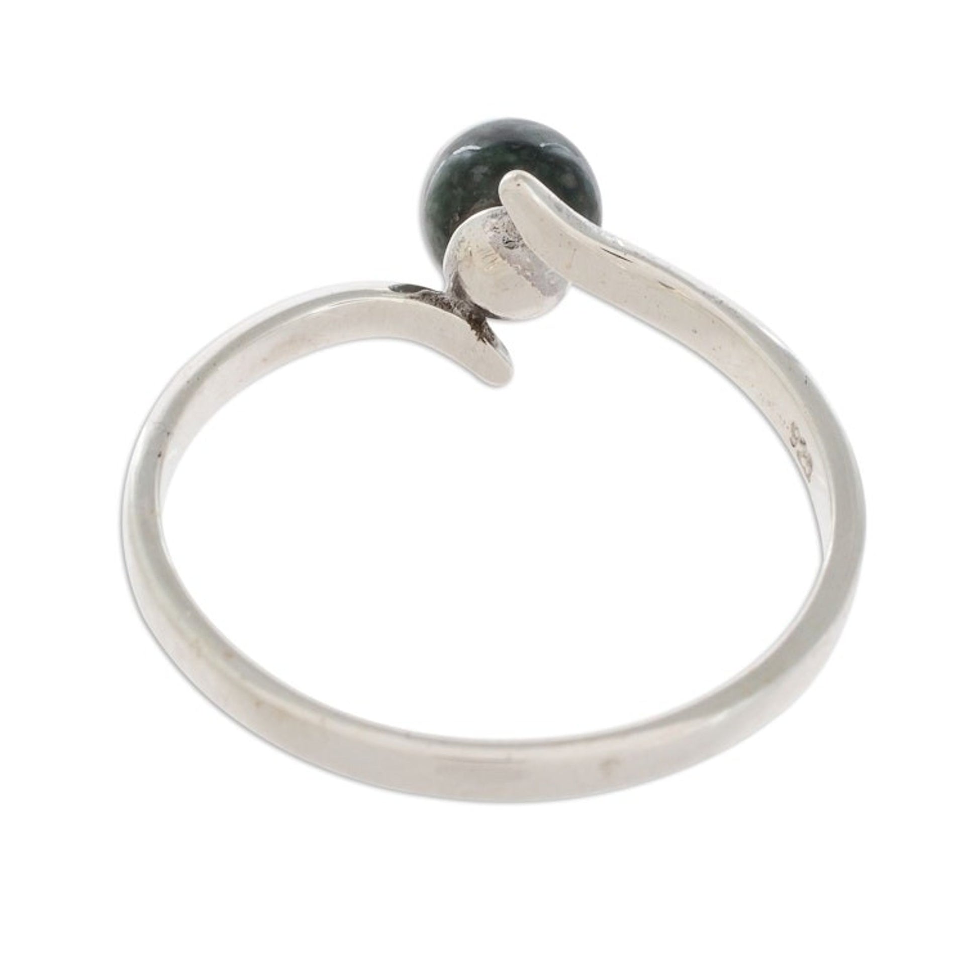 Round Jade Single-Stone Ring in Dark Green from Guatemala 'Abstract Orb in Dark Green'