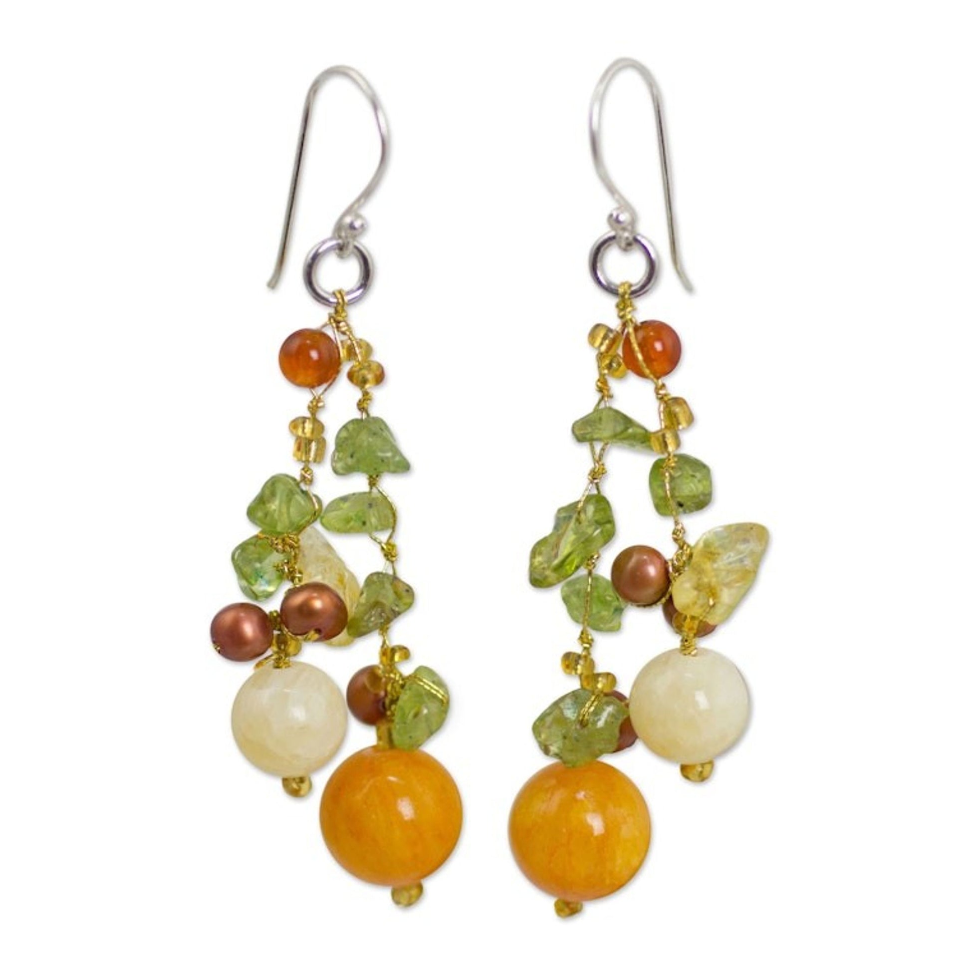 Pearl Peridot Quartz Cluster Earrings 'Citrus Party'