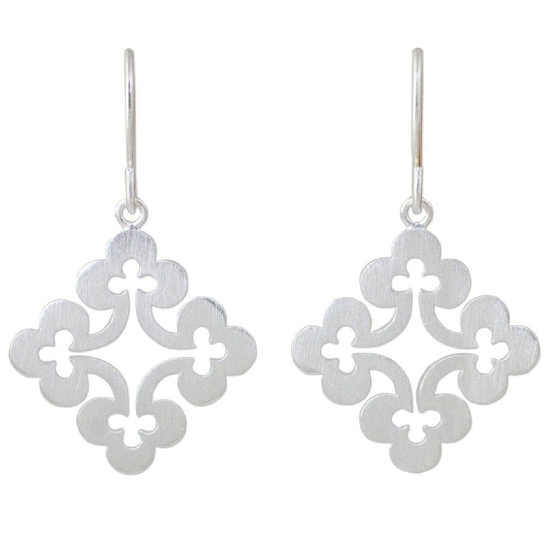 Thai Sterling Silver Dangle Earrings 'Floral Cross'