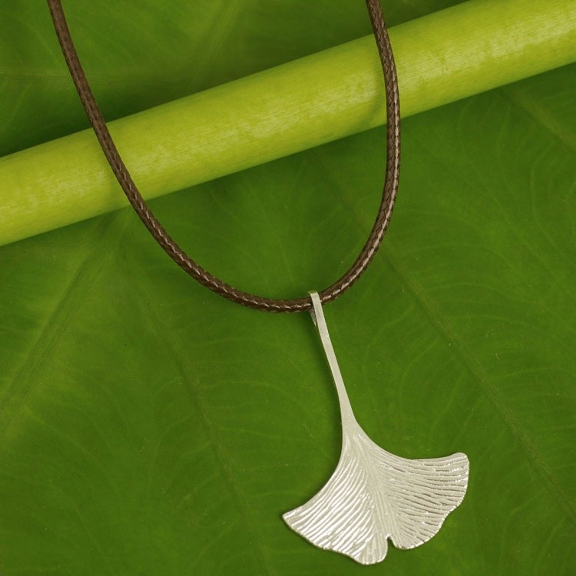 Handmade Brushed Silver Gingko Leaf Pendant Necklace 'The Gingko'