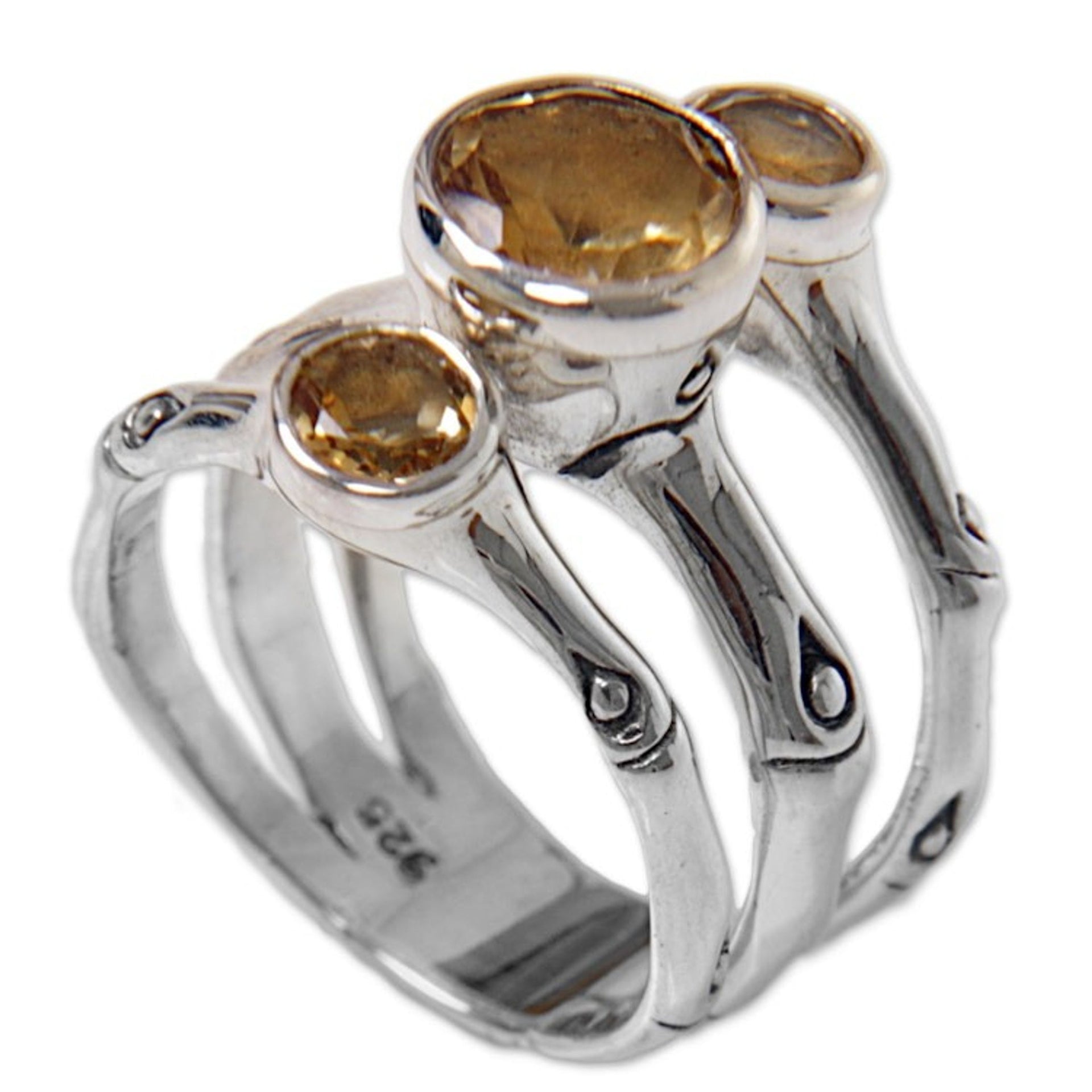 Hand Made Citrine Sterling Silver Multistone Ring Indonesia 'Bamboo Dew'