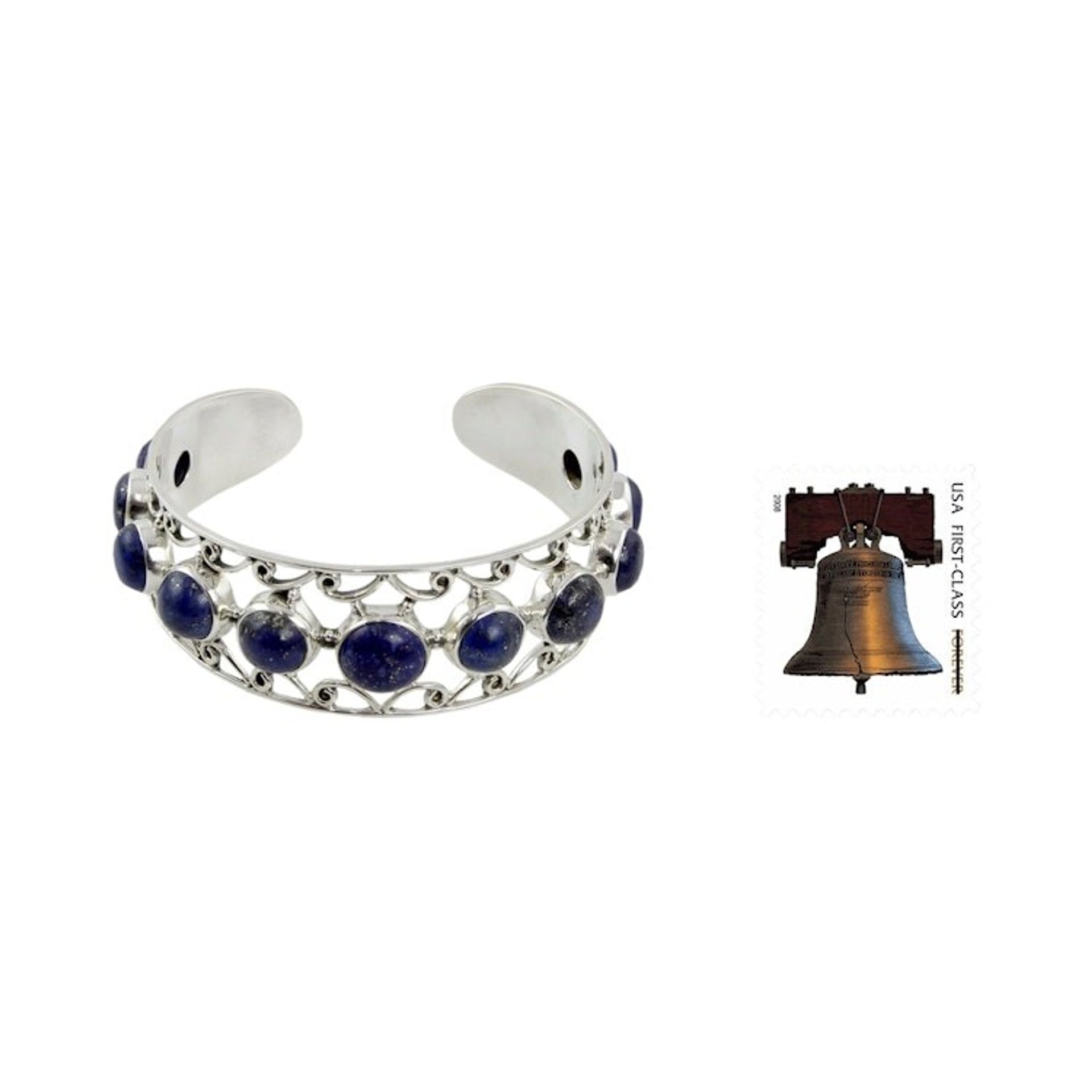 Lapis Lazuli and Sterling Silver Cuff Bracelet from India 'Nostalgia'