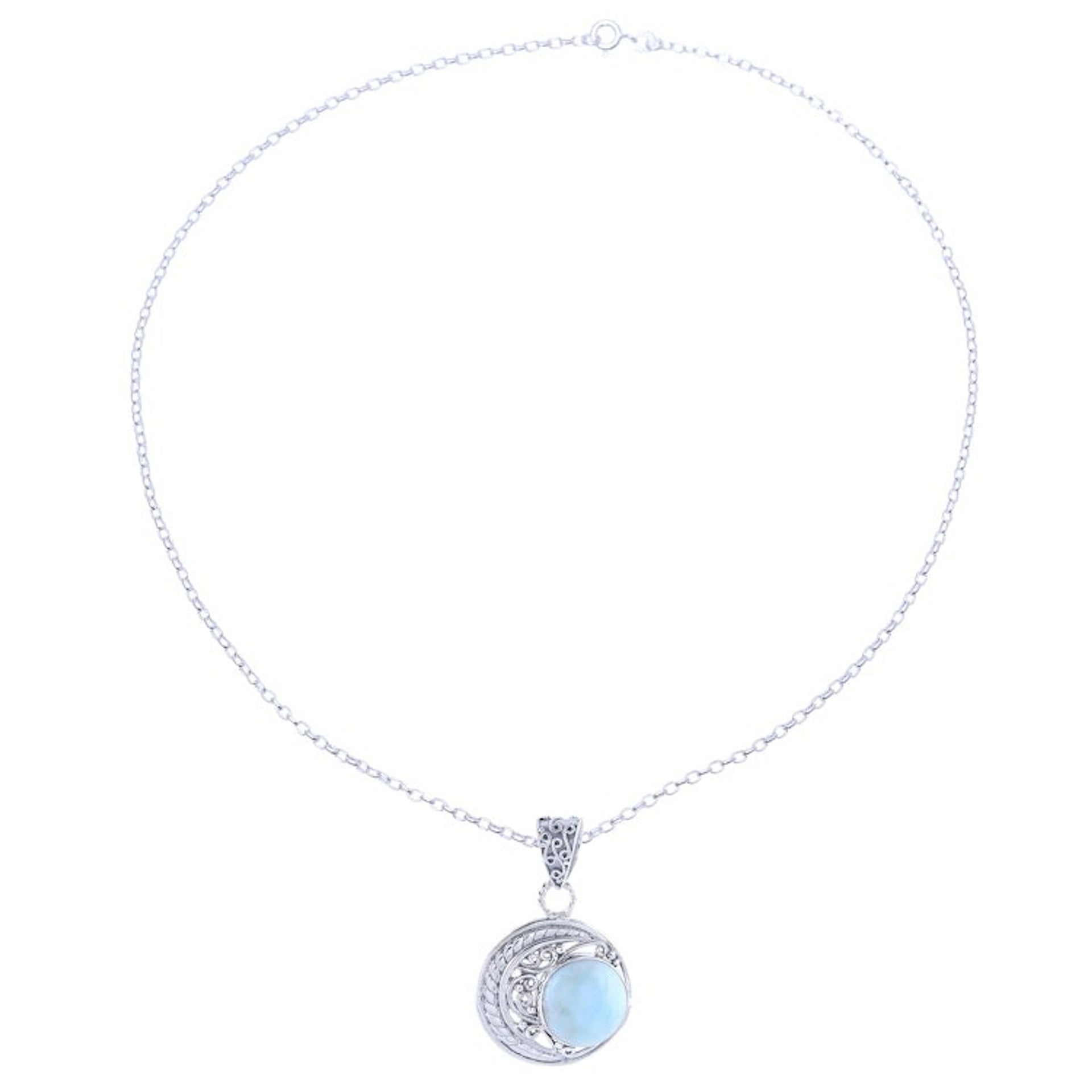 Crescent Motif Larimar Pendant Necklace from India 'Crescent Elegance'