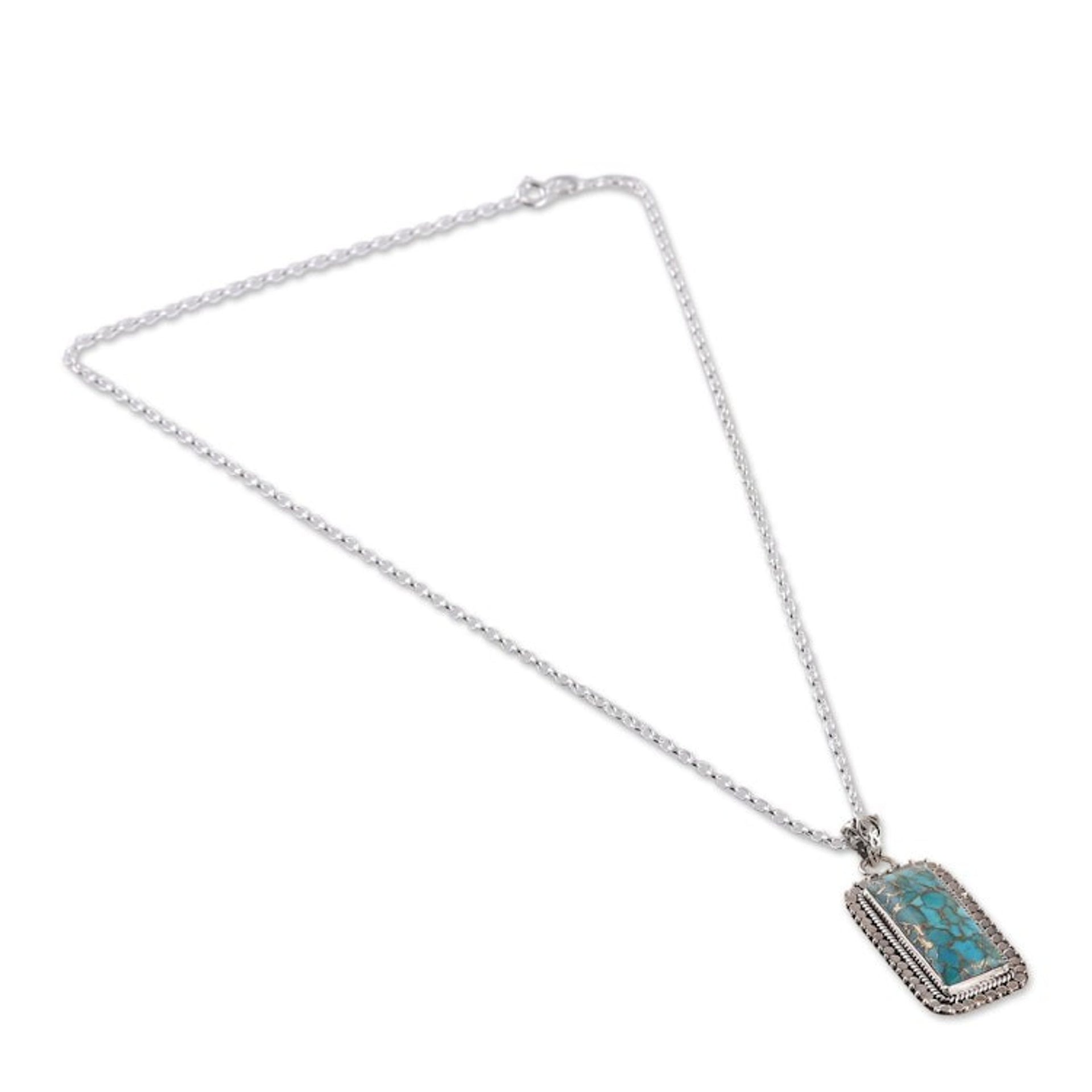 Sterling Silver and Composite Turquoise Pendant Necklace 'Peaceful Chant'