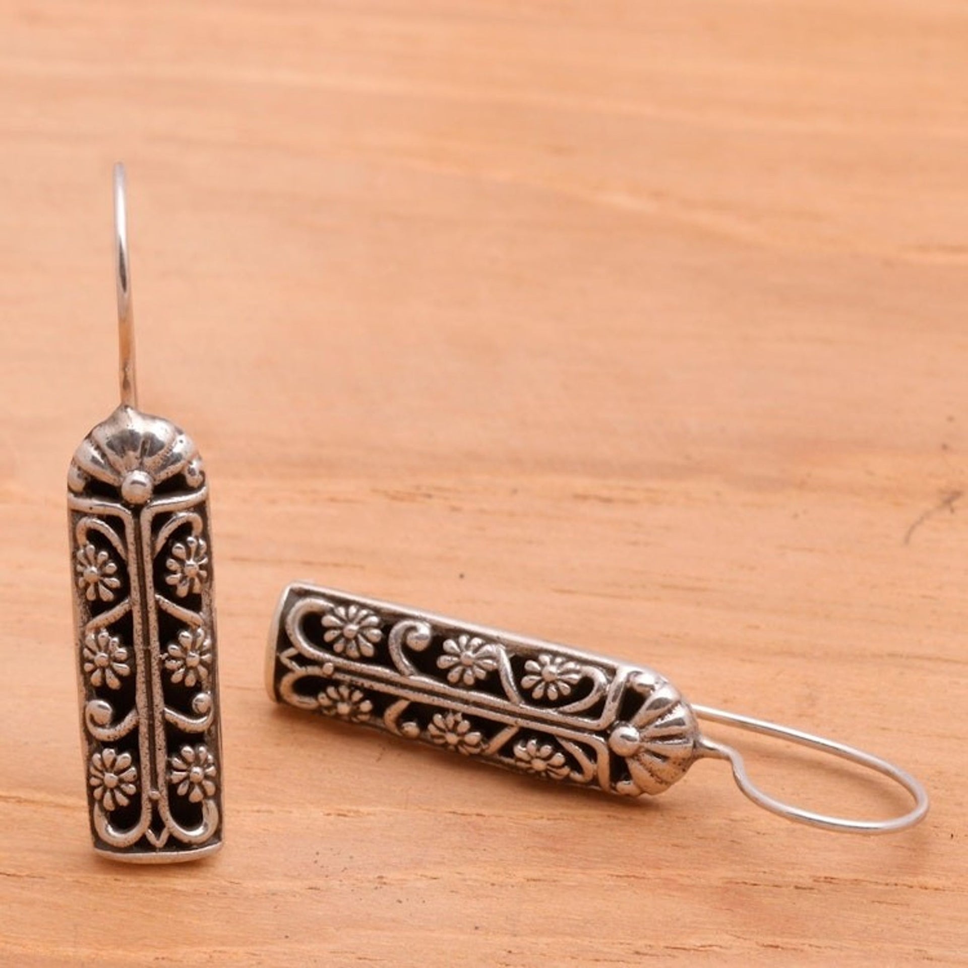 Floral Sterling Silver Drop Earrings 'Jasmine Scrolls'