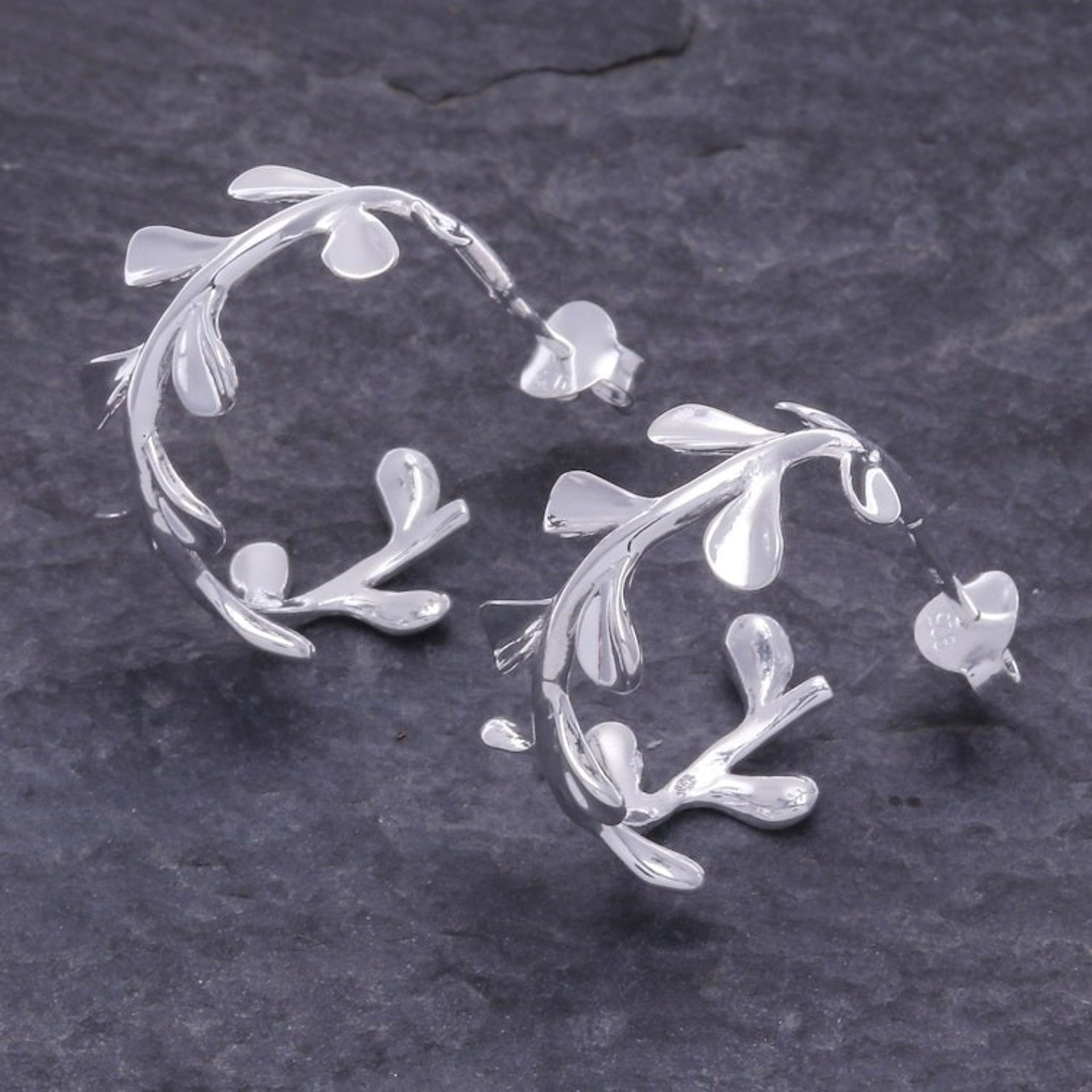 Sterling Silver Half-Hoop Olive Earrings Crafted in Thailand 'Silver Olives'