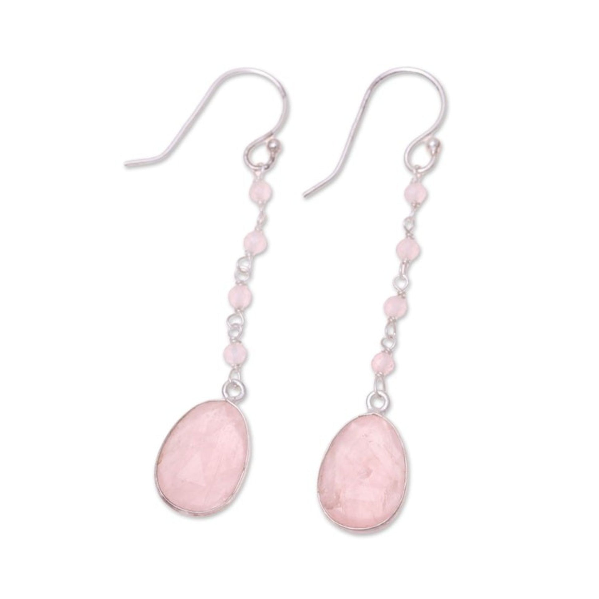 8-Carat Rose Quartz Dangle Earrings from India 'Raining Drops'