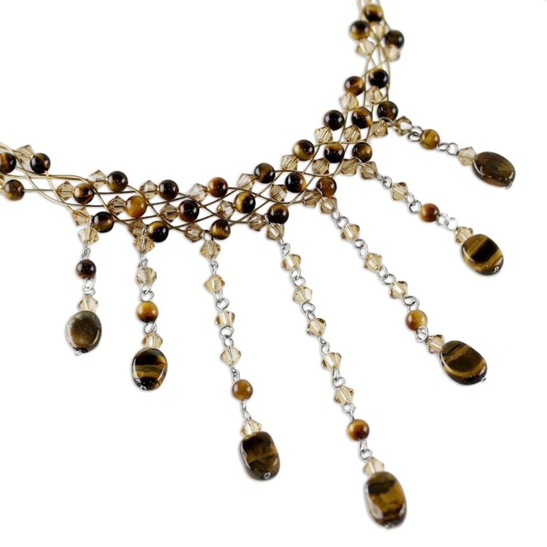 Tiger's Eye Waterfall Necklace 'Chestnut Shower'