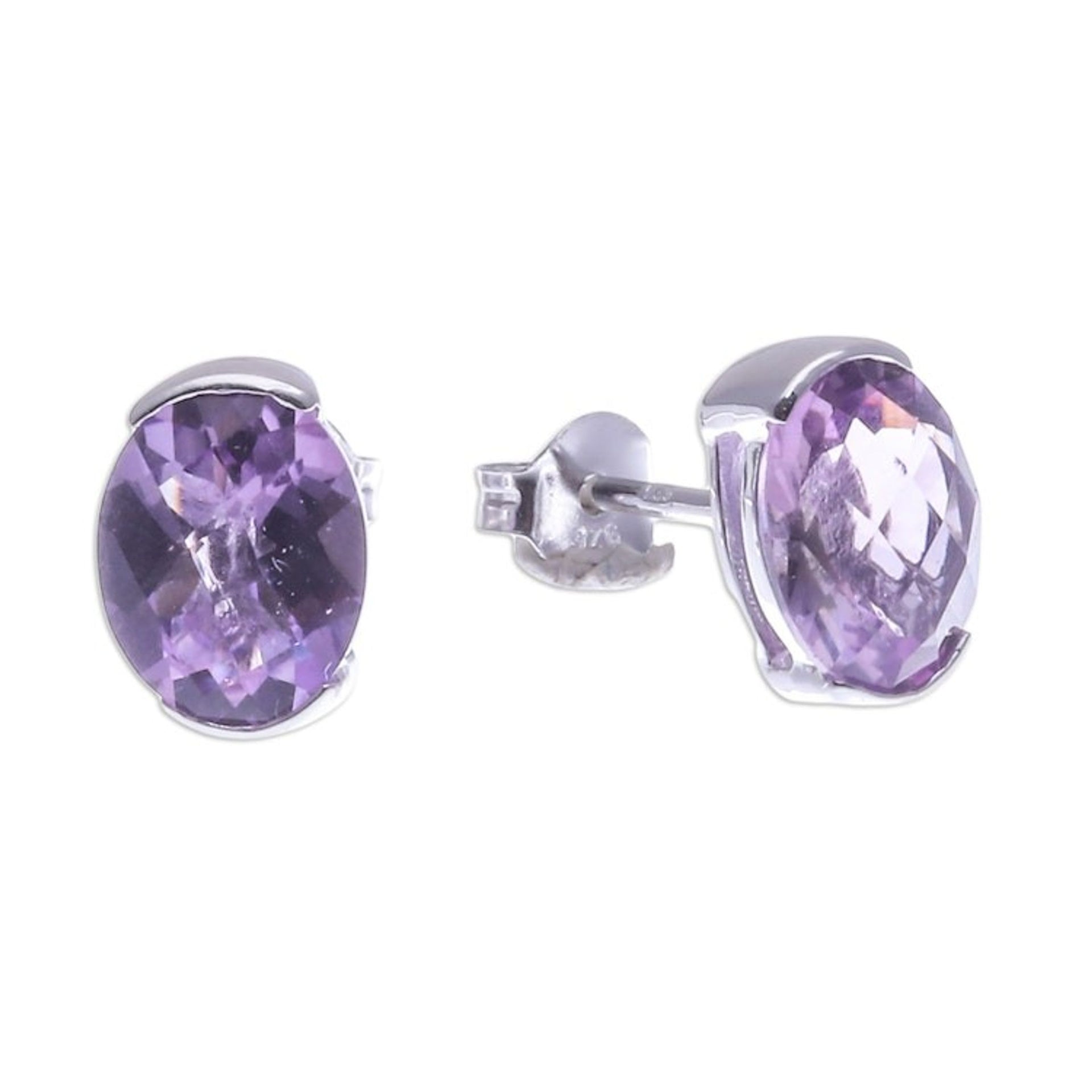 Amethyst and Sterling Silver Stud Earrings from Thailand 'Precious Plum'