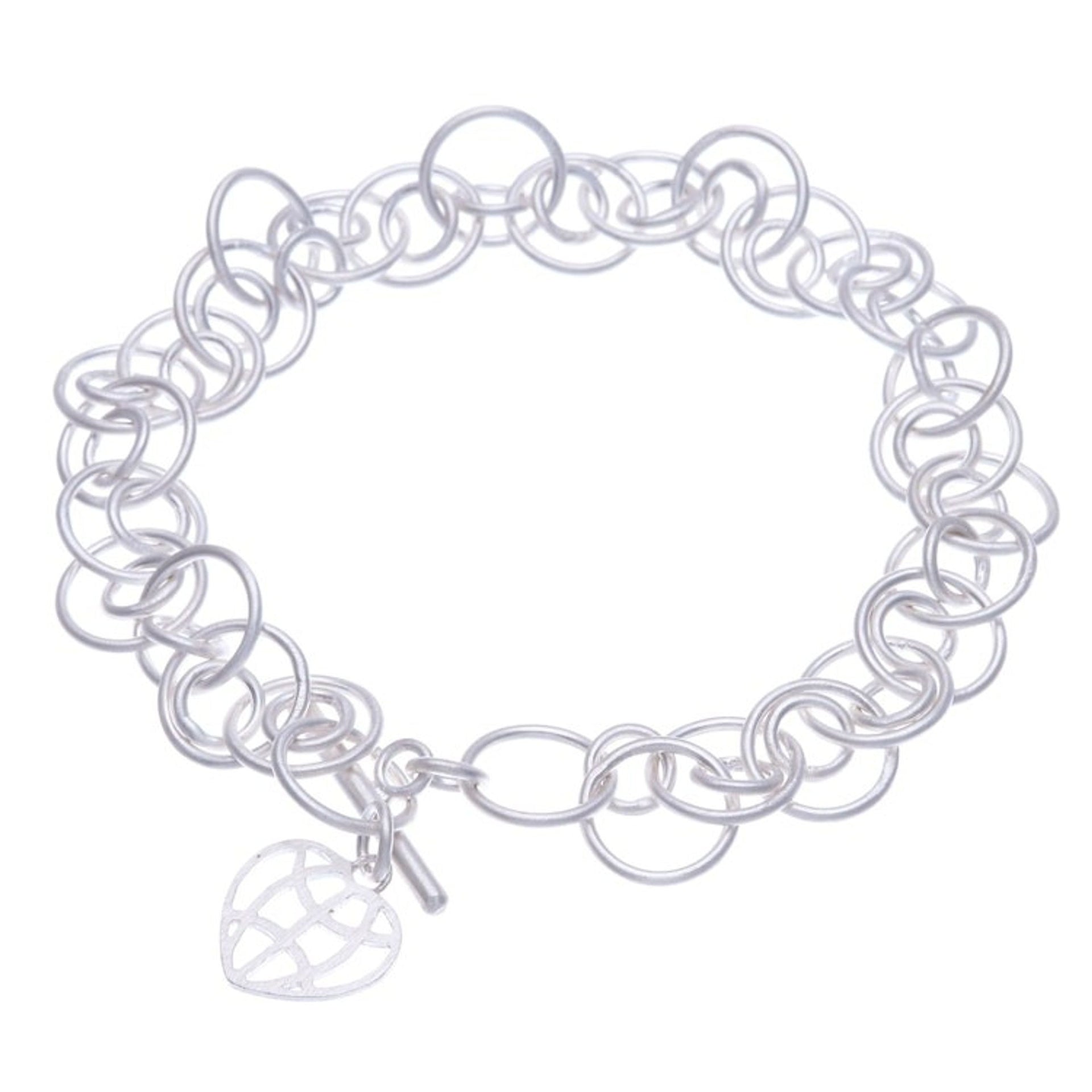 Modern Sterling Silver Link Bracelet with Heart Charm 'Global Heart'