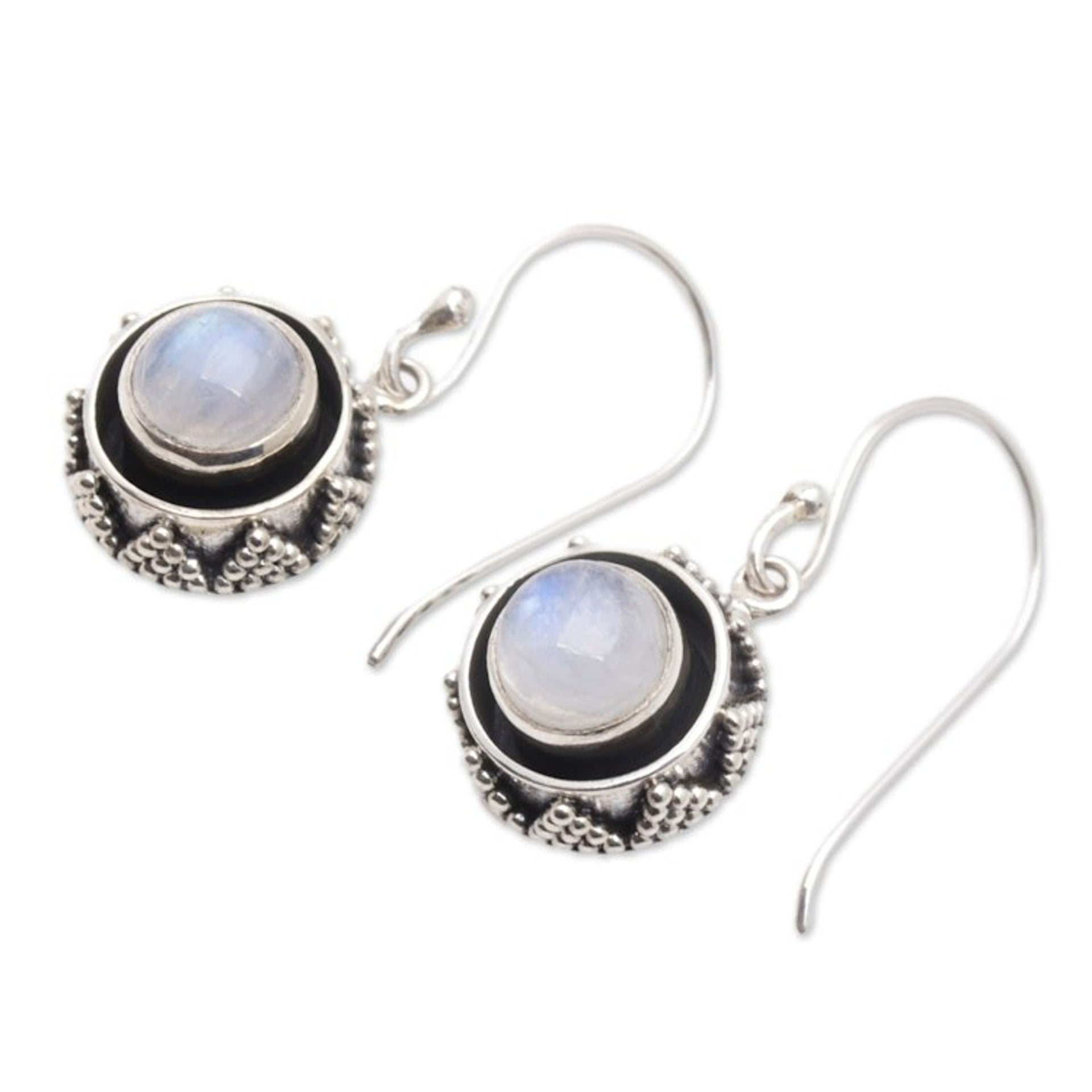 Rainbow Moonstone and Sterling Silver Dangle Earrings 'Batur'