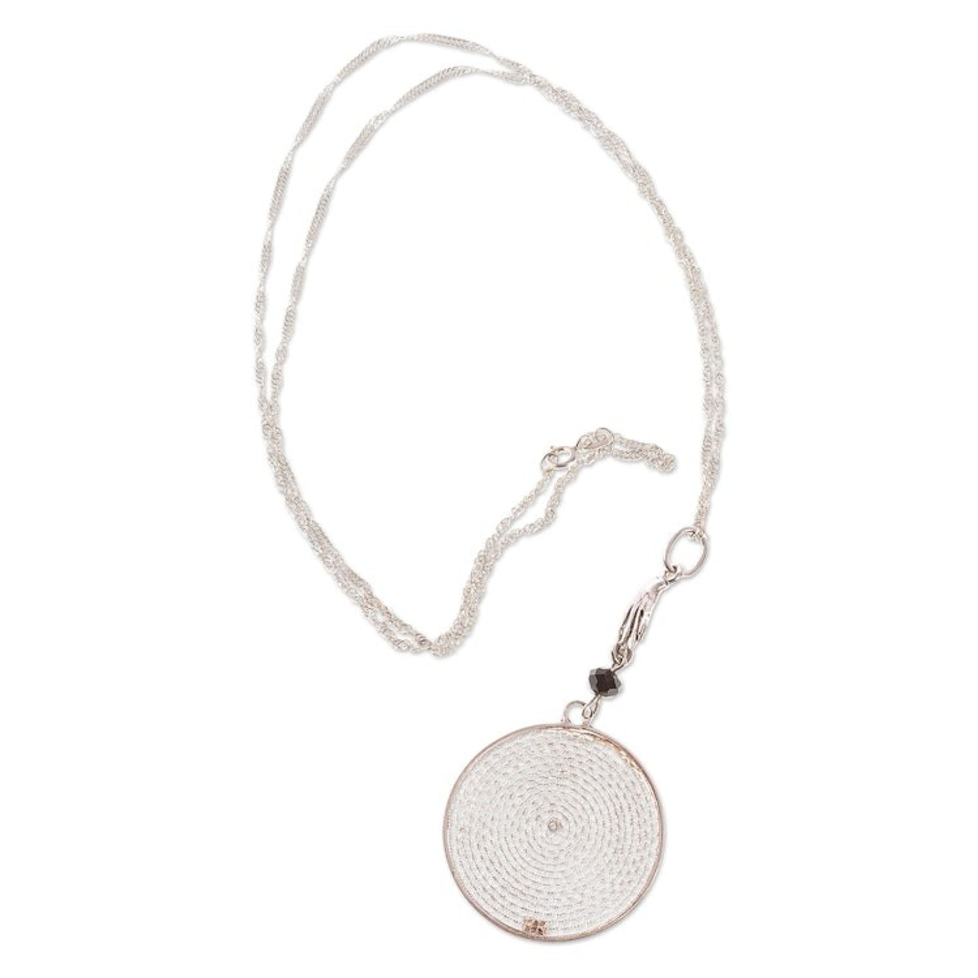 Mexican Sterling Silver Filigree Pendant Necklace 'Hand to the Sun'
