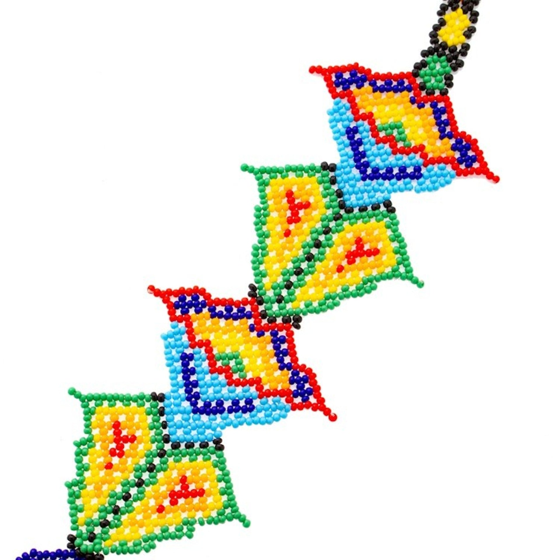 Floral Design Huichol Glass Beaded Necklace from Mexico 'Large Huichol Flower'