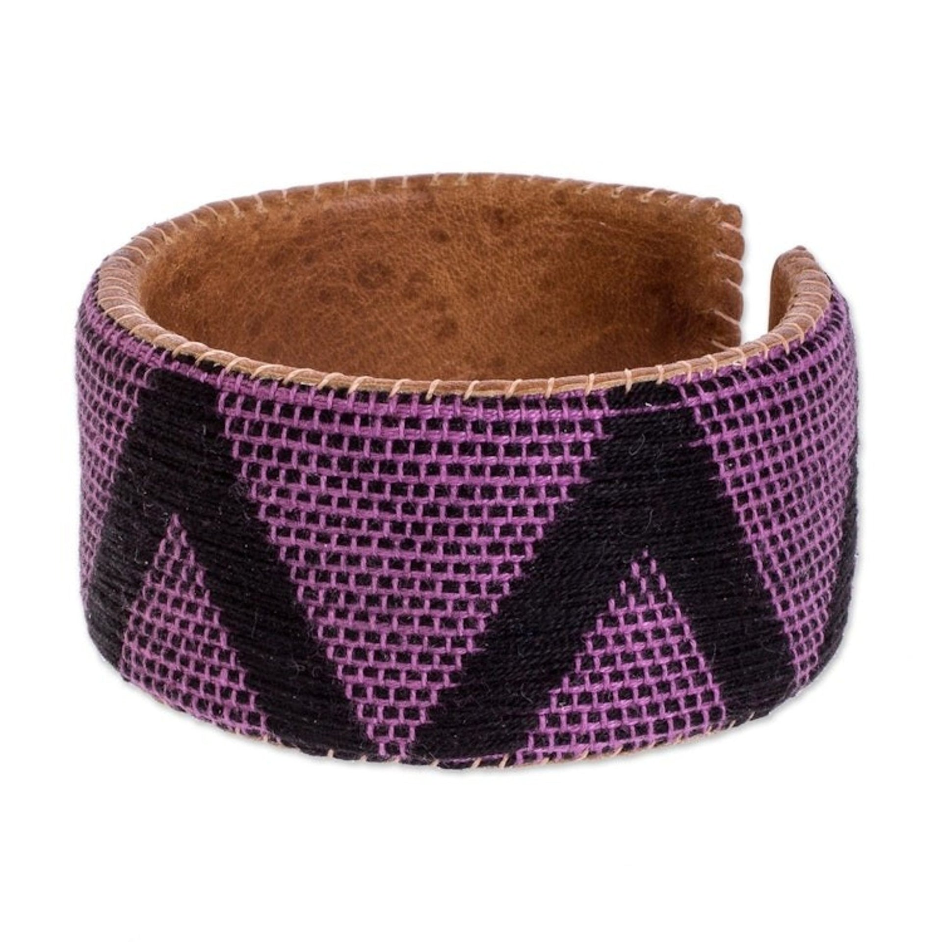 Cotton-Covered Leather Cuff Bracelet 'Comalapa Highlands in Black'