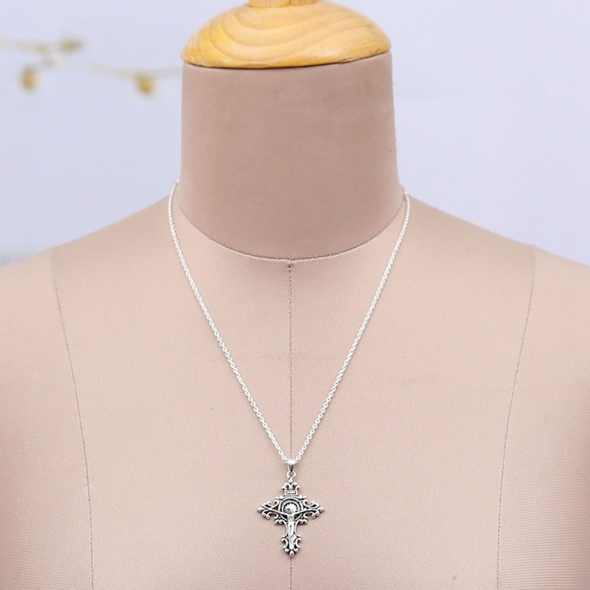 Polished Crucifixion Sterling Silver Pendant Necklace 'Crucifixion of the Sacred'