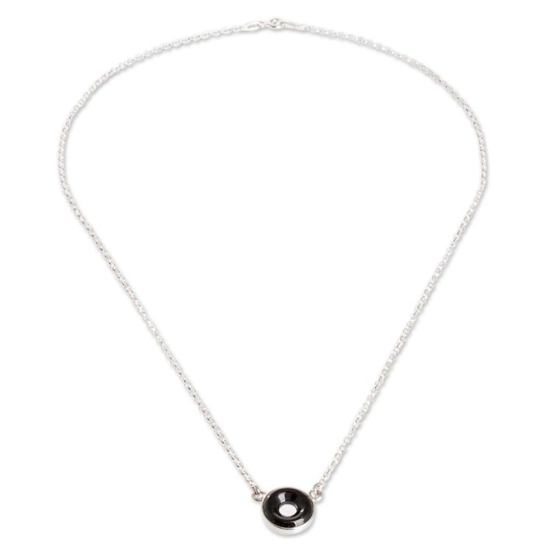 Black Jade Sterling Silver Pendant Necklace from Guatemala 'Cosmic Eternity'