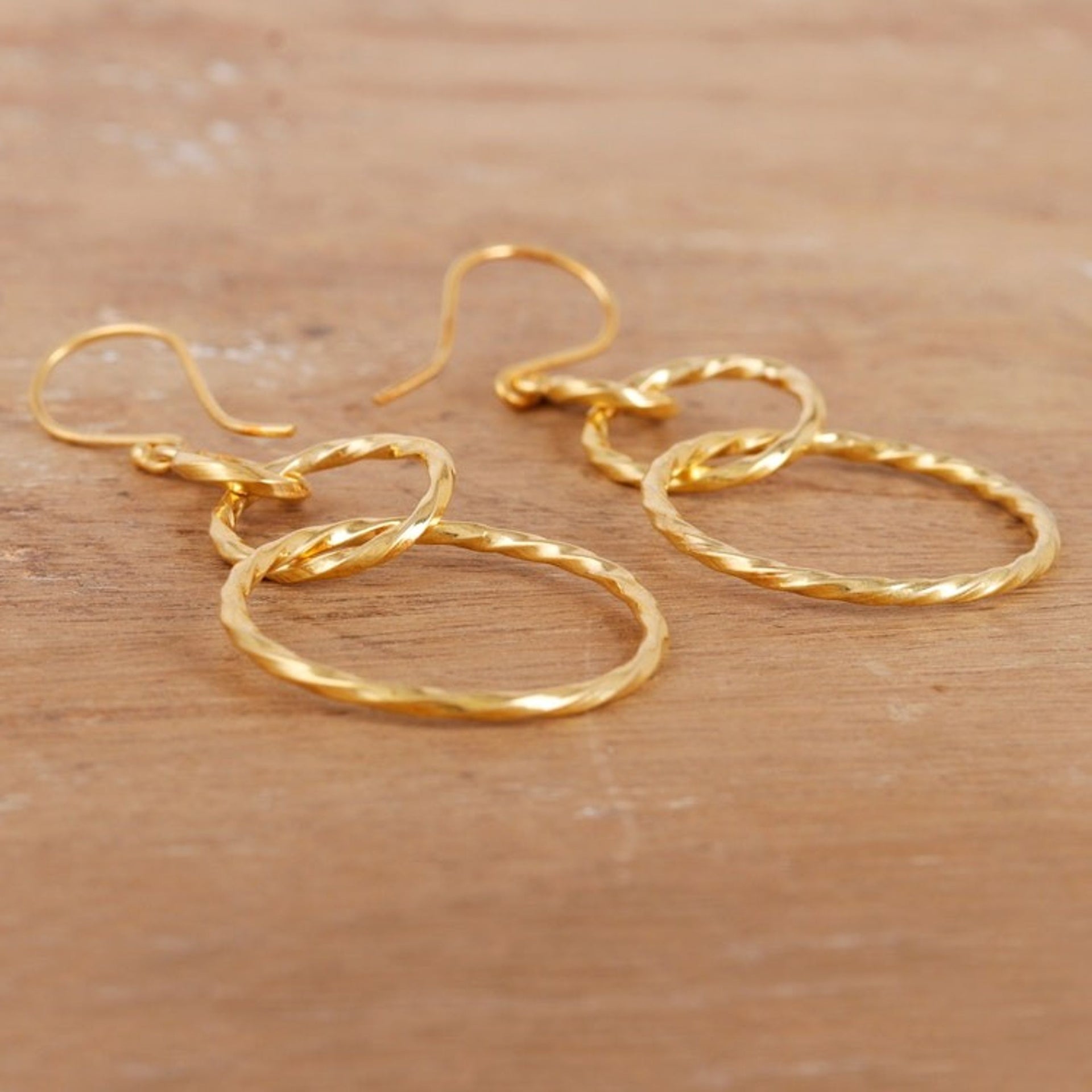 22k Gold-Plated Sterling Silver Loop Dangle Earrings 'Golden Loop'