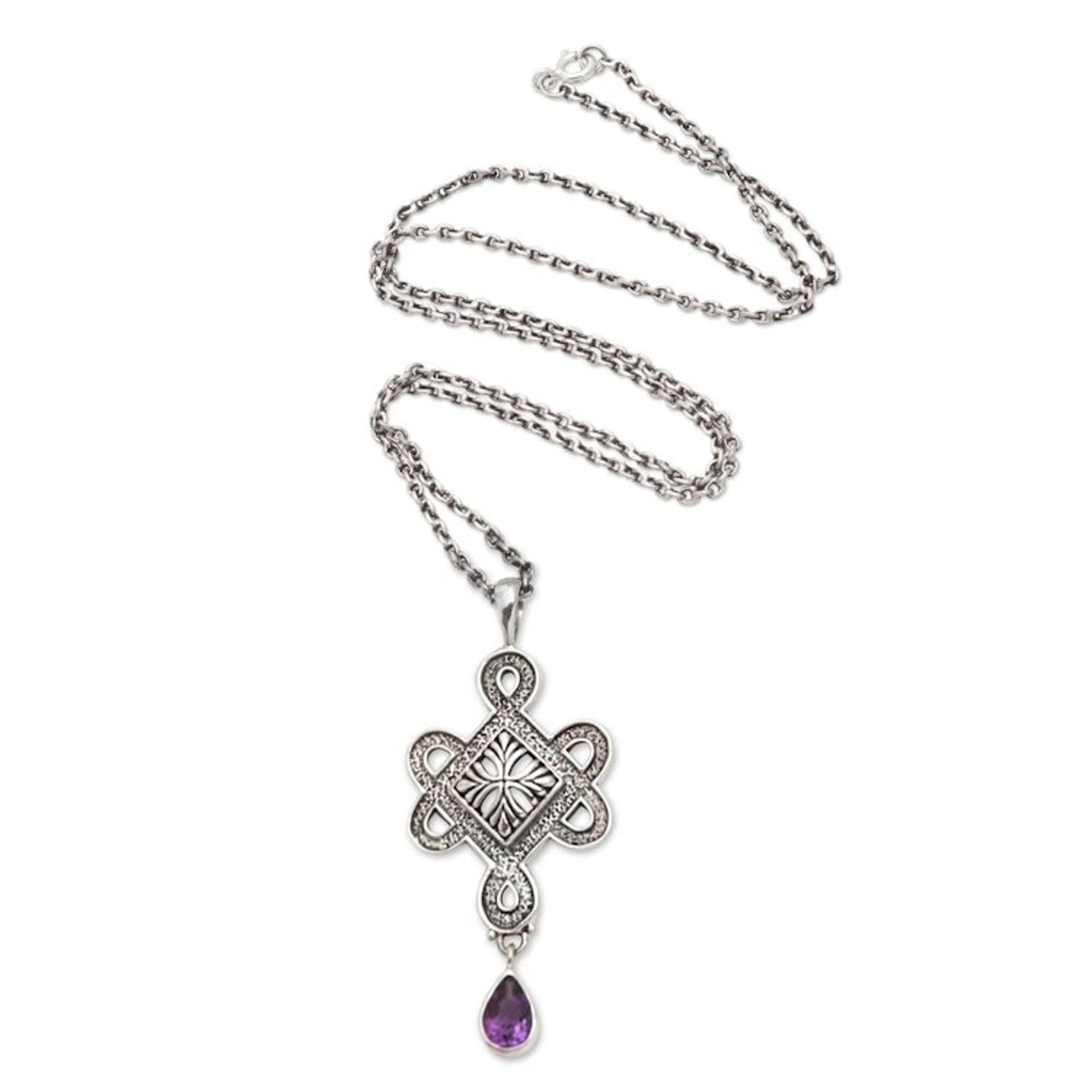 Hand Made Sterling Silver Amethyst Pendant Necklace 'Ocean Blaze'