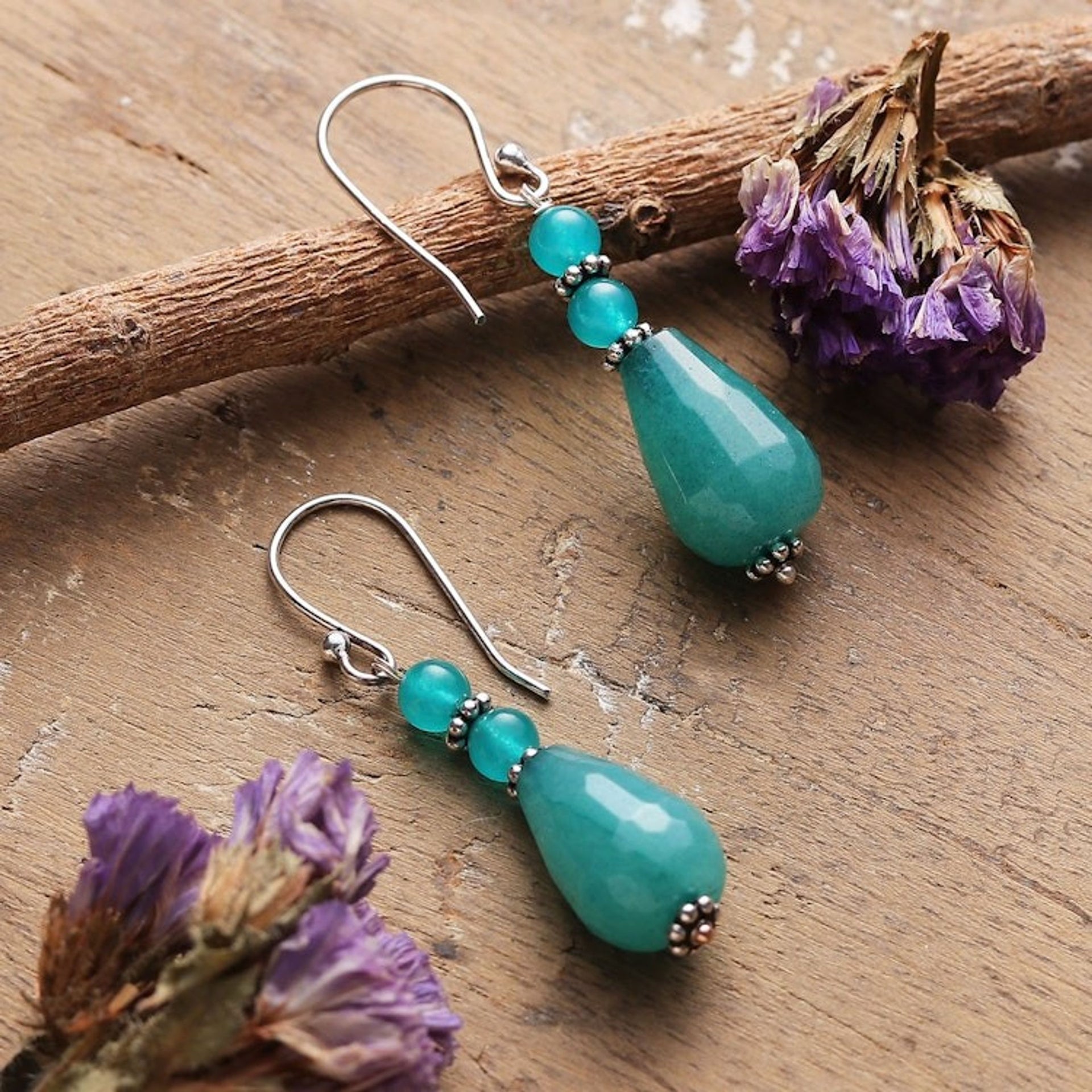 Bohemian-Inspired Aventurine and Green Agate Dangle Earrings 'Green Muse'
