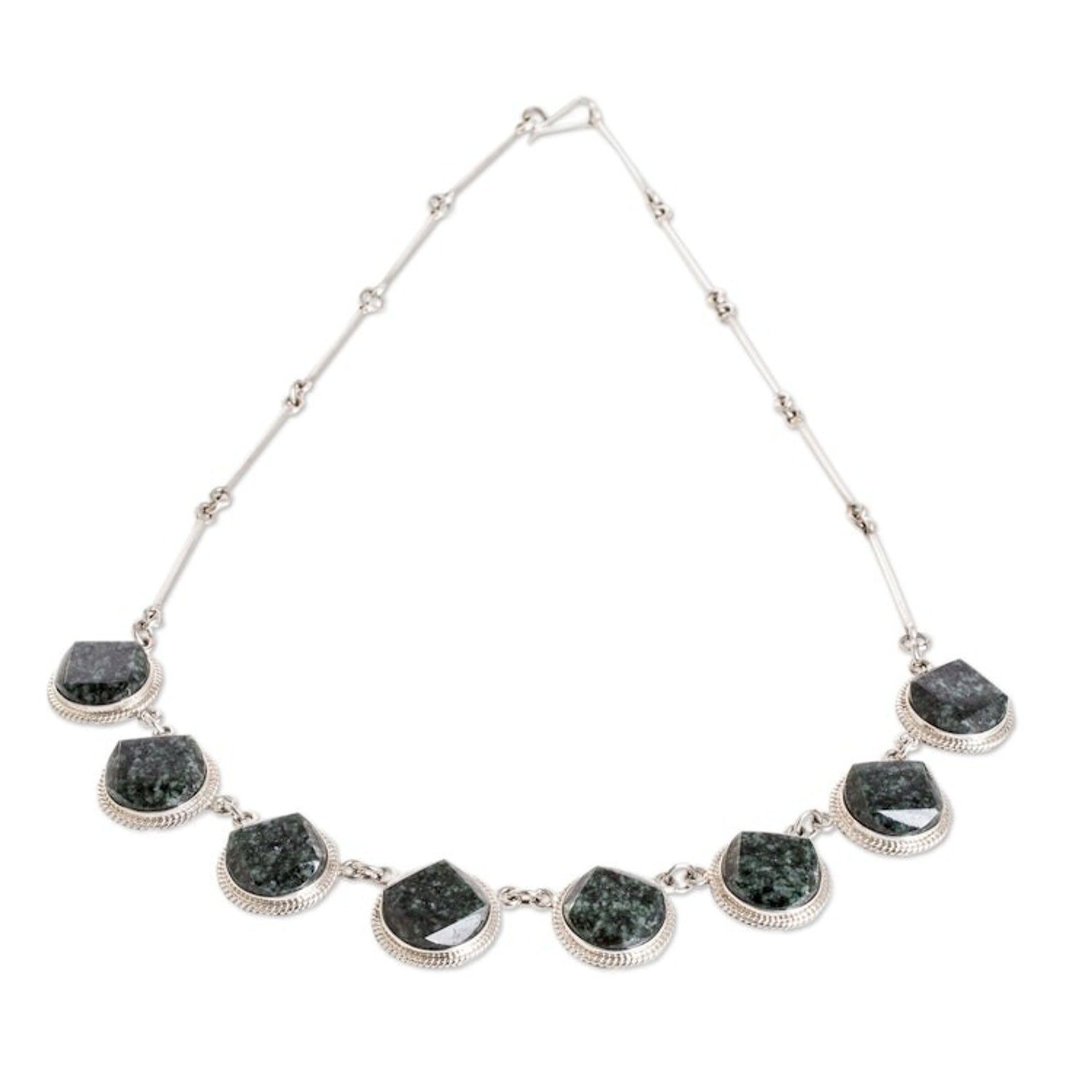 Dark Green Jade Sterling Silver Geometric Pendant Necklace 'Ancient Heritage'