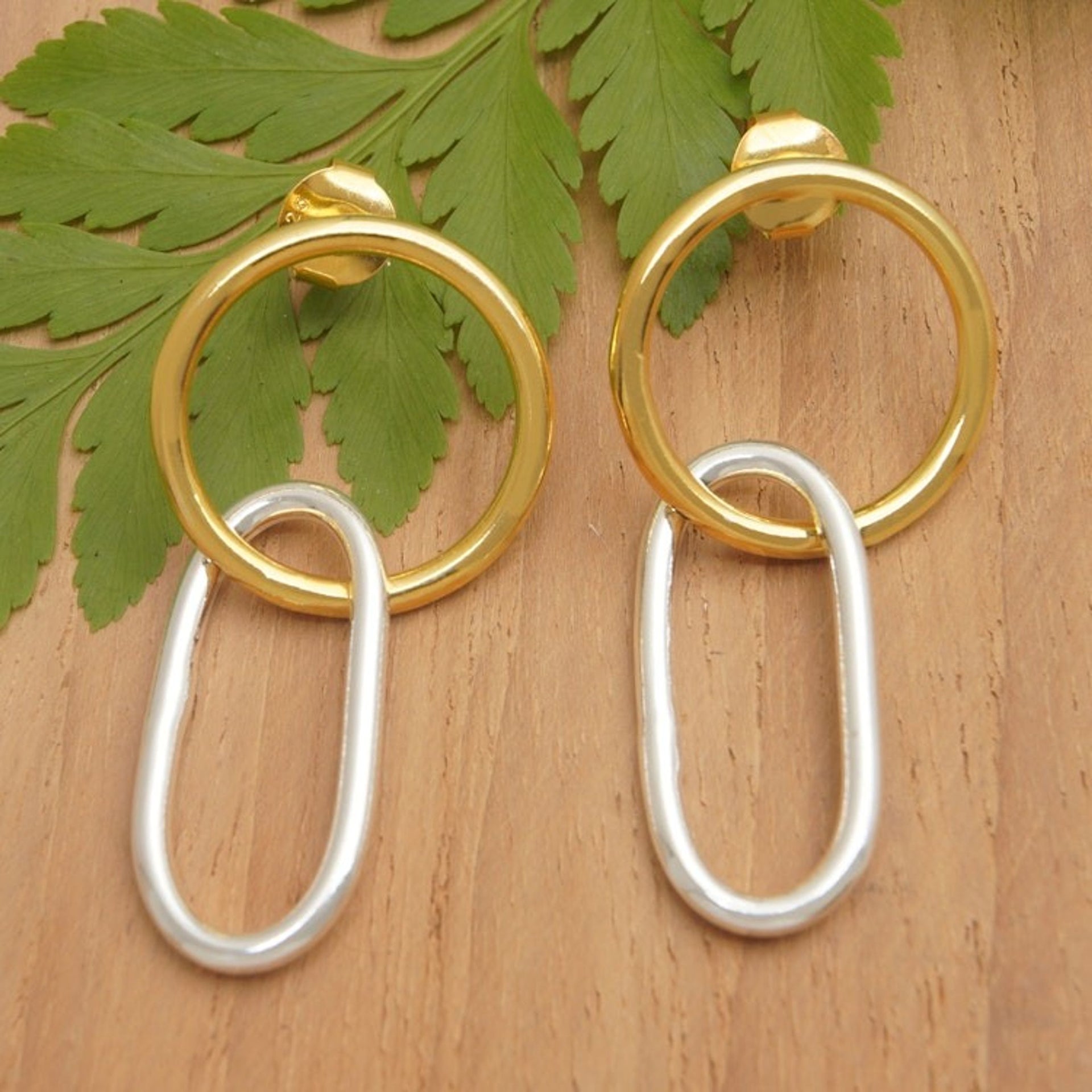 18k Gold-Accented Geometric Dangle Earrings from Bali 'Golden Bonds'