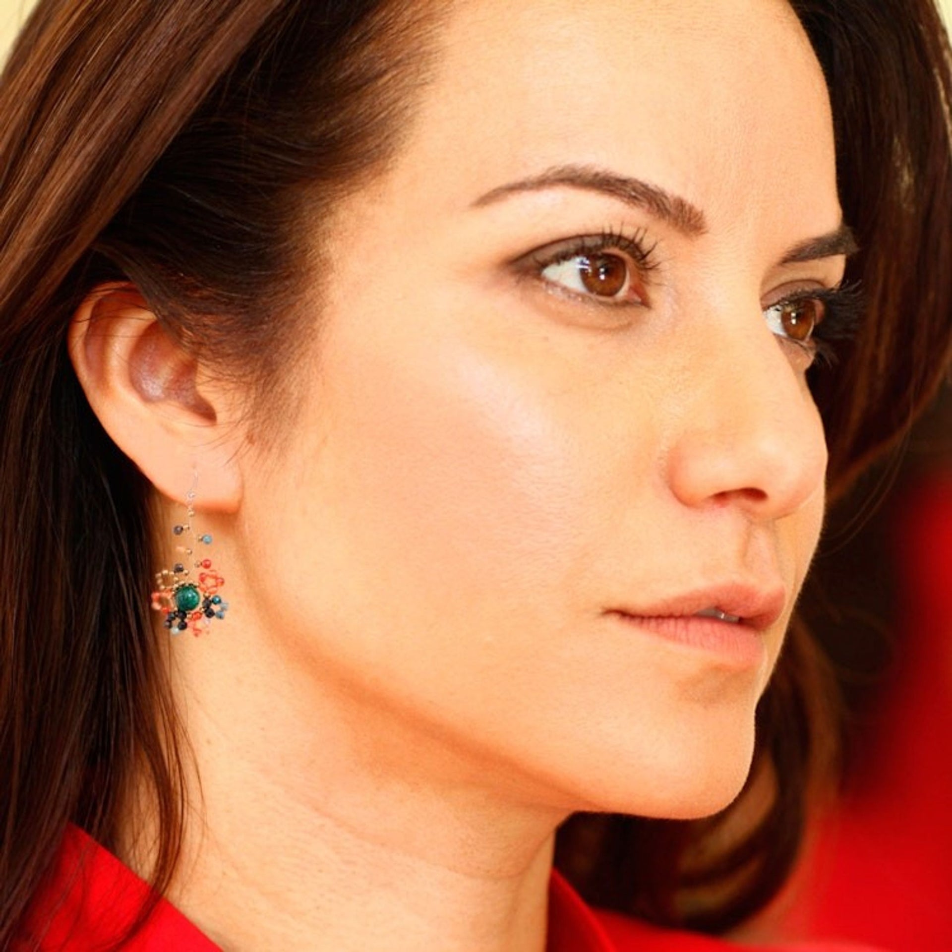 Sunset-Toned Multi-Gemstone Beaded Dangle Earrings 'Sunset Atoms'