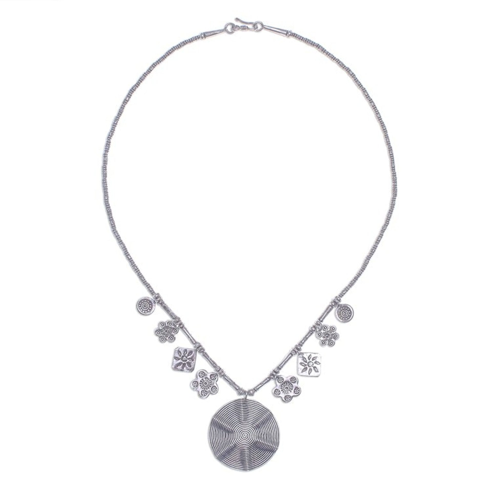 Spiral Medallion 950 Silver Pendant Necklace 'Hypnotic Karen'