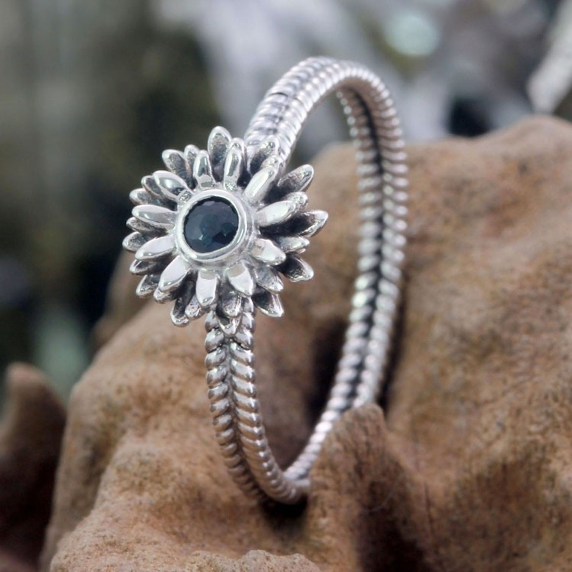 Floral Sterling Silver and Sapphire Ring 'September Aster'