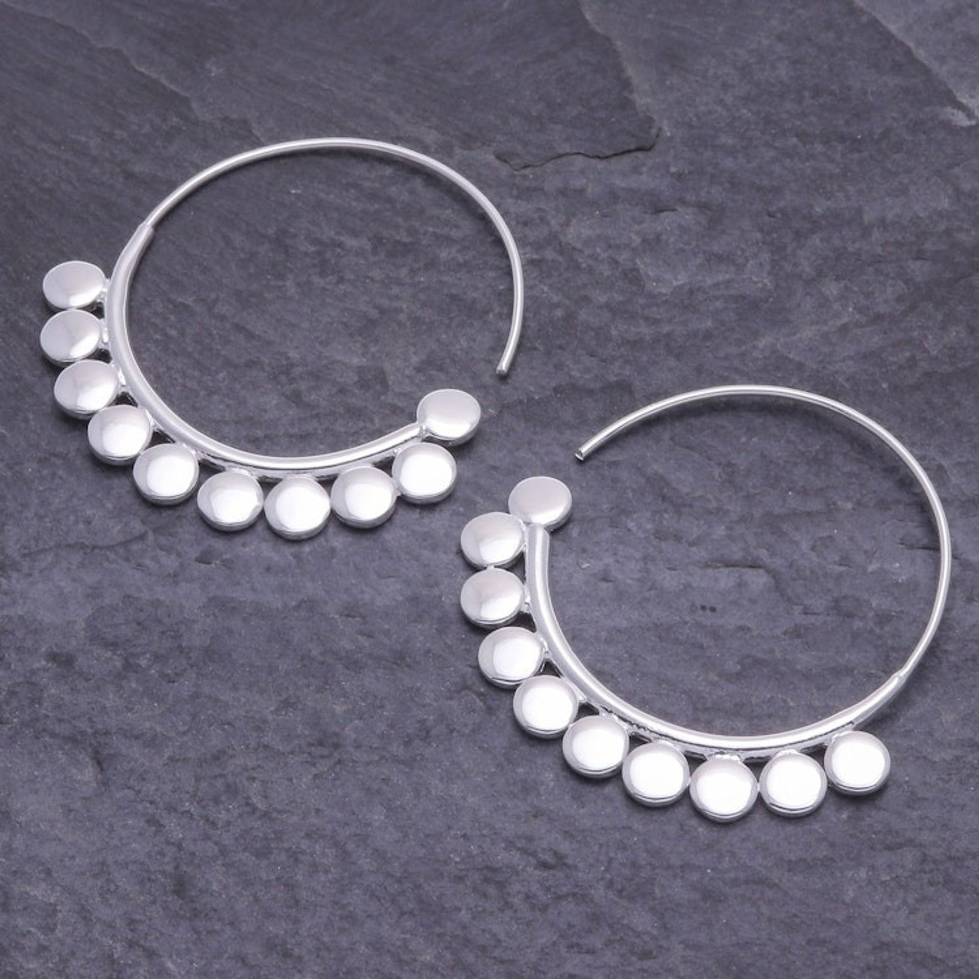 Handcrafted Sterling Silver Half-Hoop Earrings from Thailand 'Modern Empire'