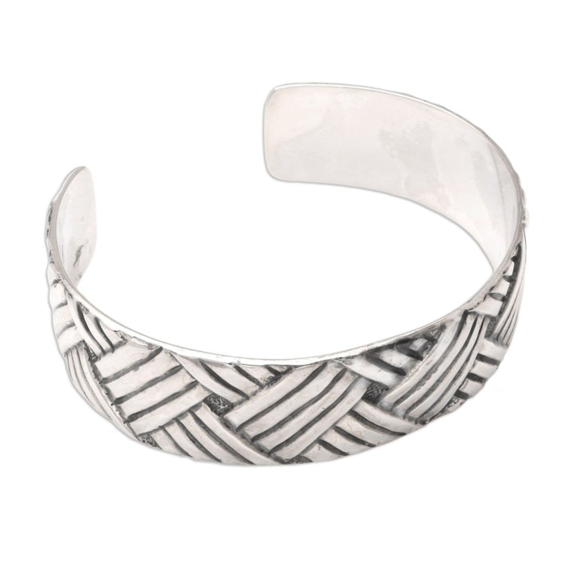 Sterling silver cuff bracelet 'Bamboo Weave'