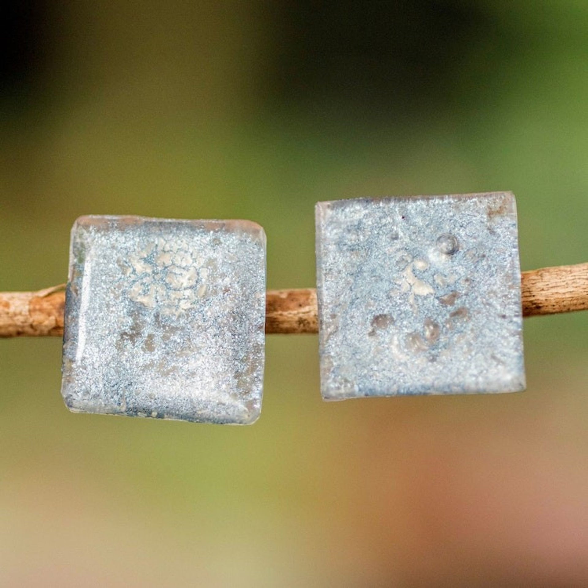 Eco-Friendly Geometric Silver Recycled CD Button Earrings 'Bubble Vision in Silver'