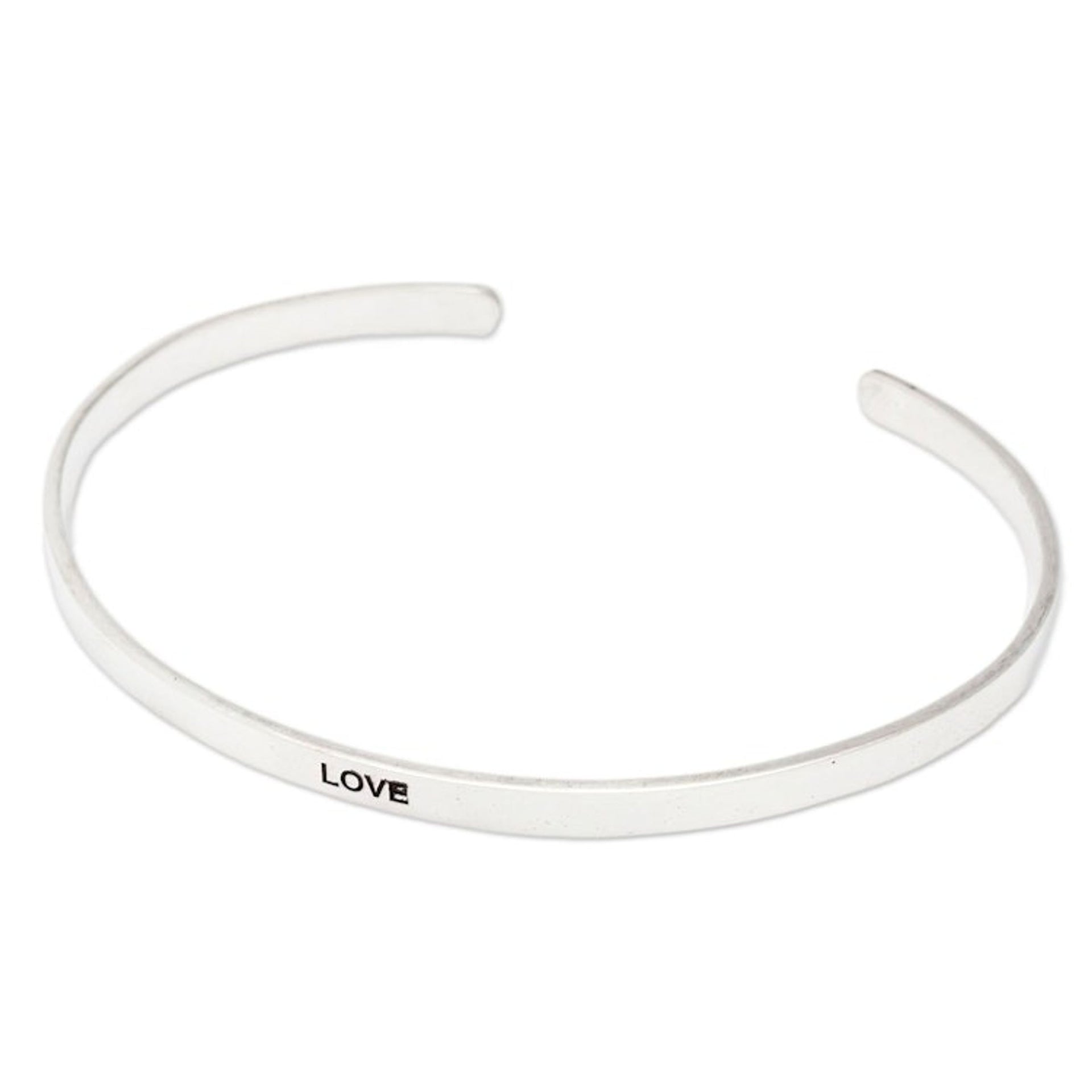 Polished Minimalist Sterling Silver Love Cuff Bracelet 'Your Self Love'
