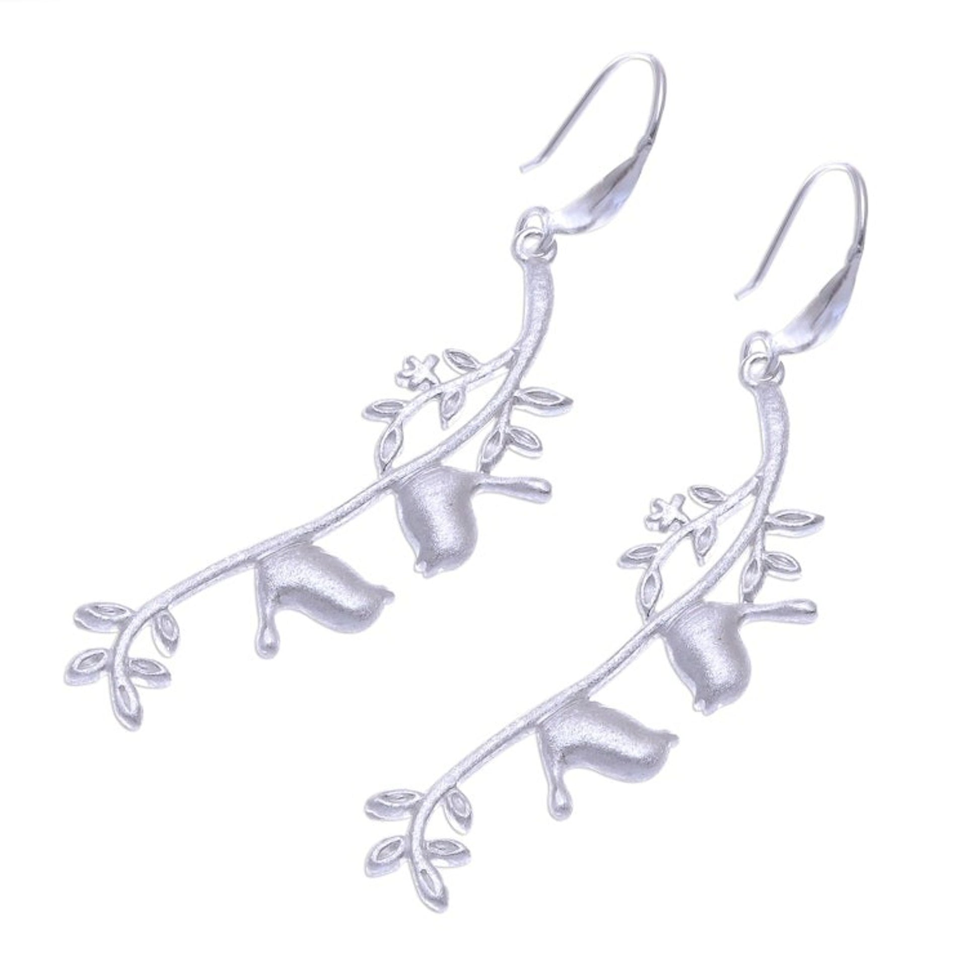 Twin Bird Sterling Silver Dangle Earrings from Thailand 'Twin Birds'