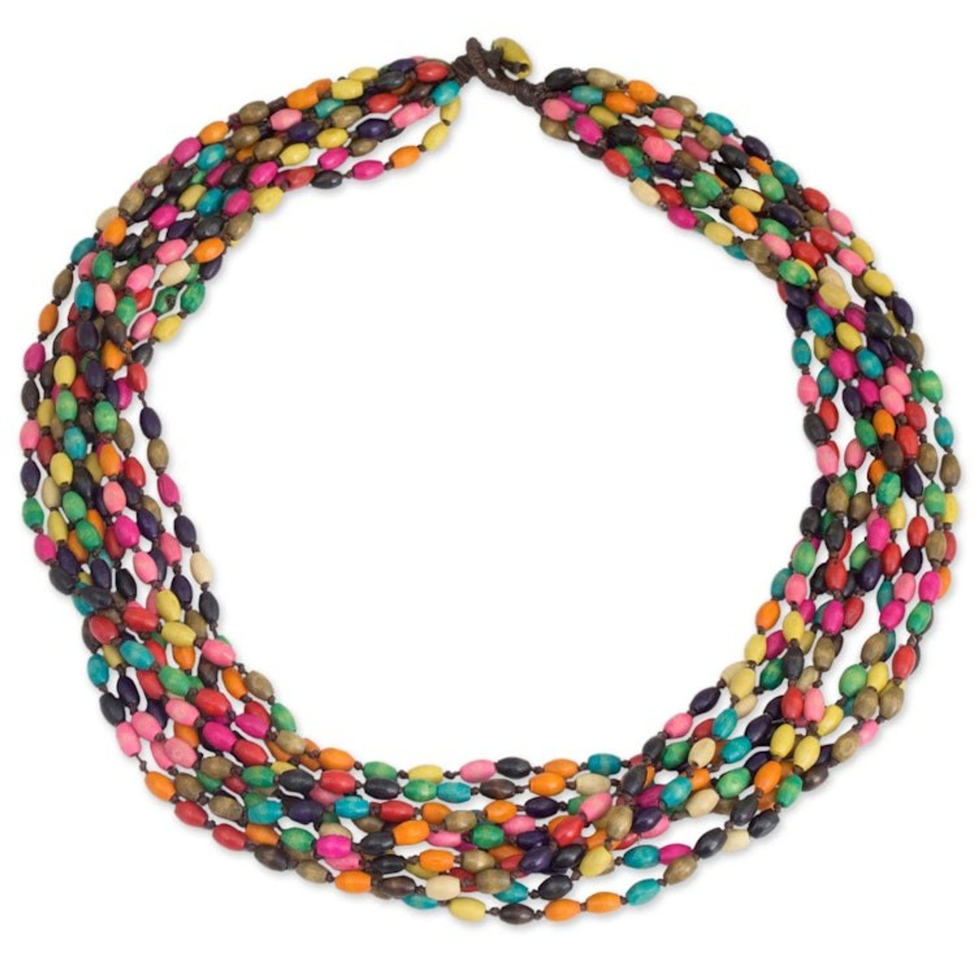 Multicolor Necklace Beaded Jewelry Knotted by Hand 'Songkran Belle'
