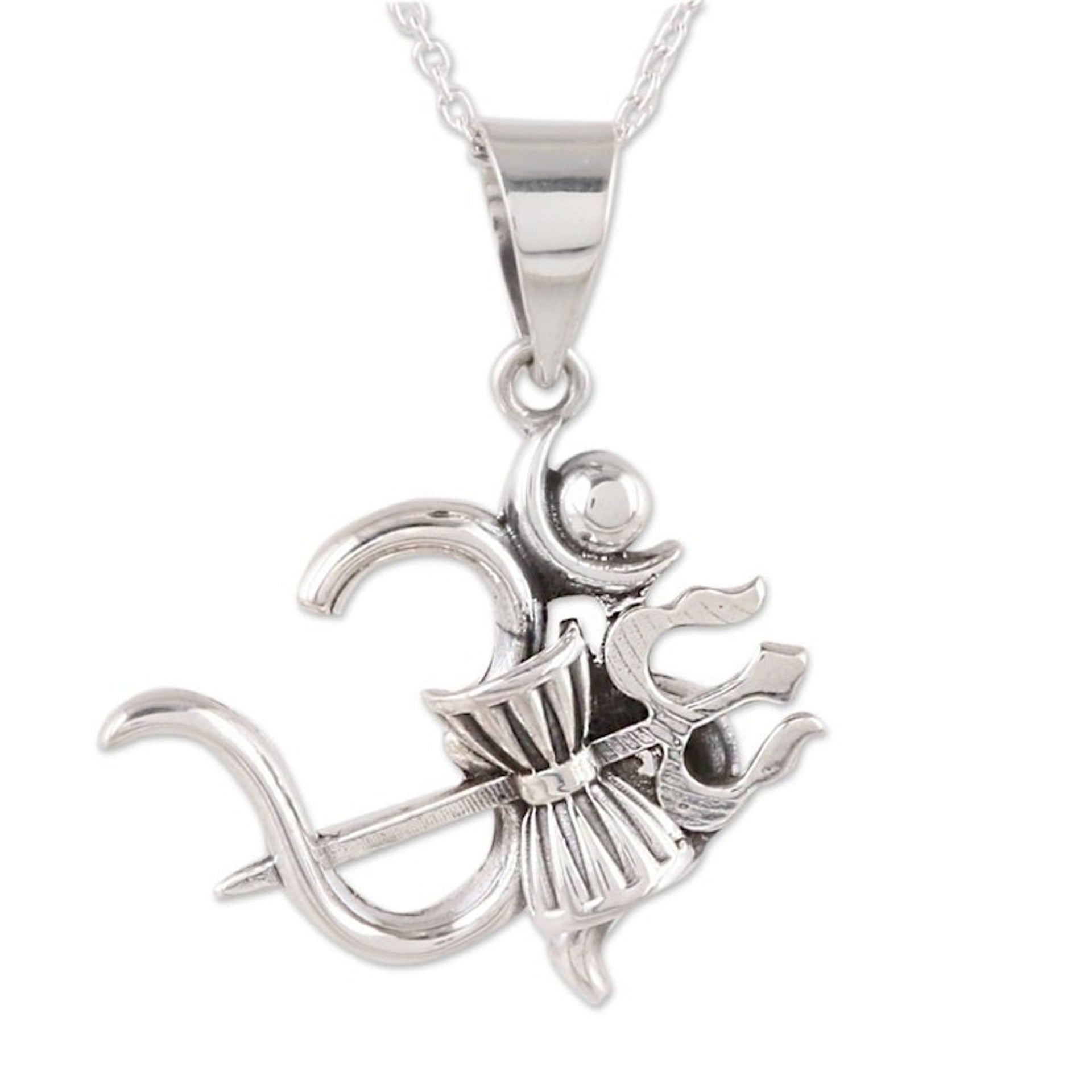 Sterling Silver Shiva Trident Pendant Necklace from India 'Shiva's Grace'