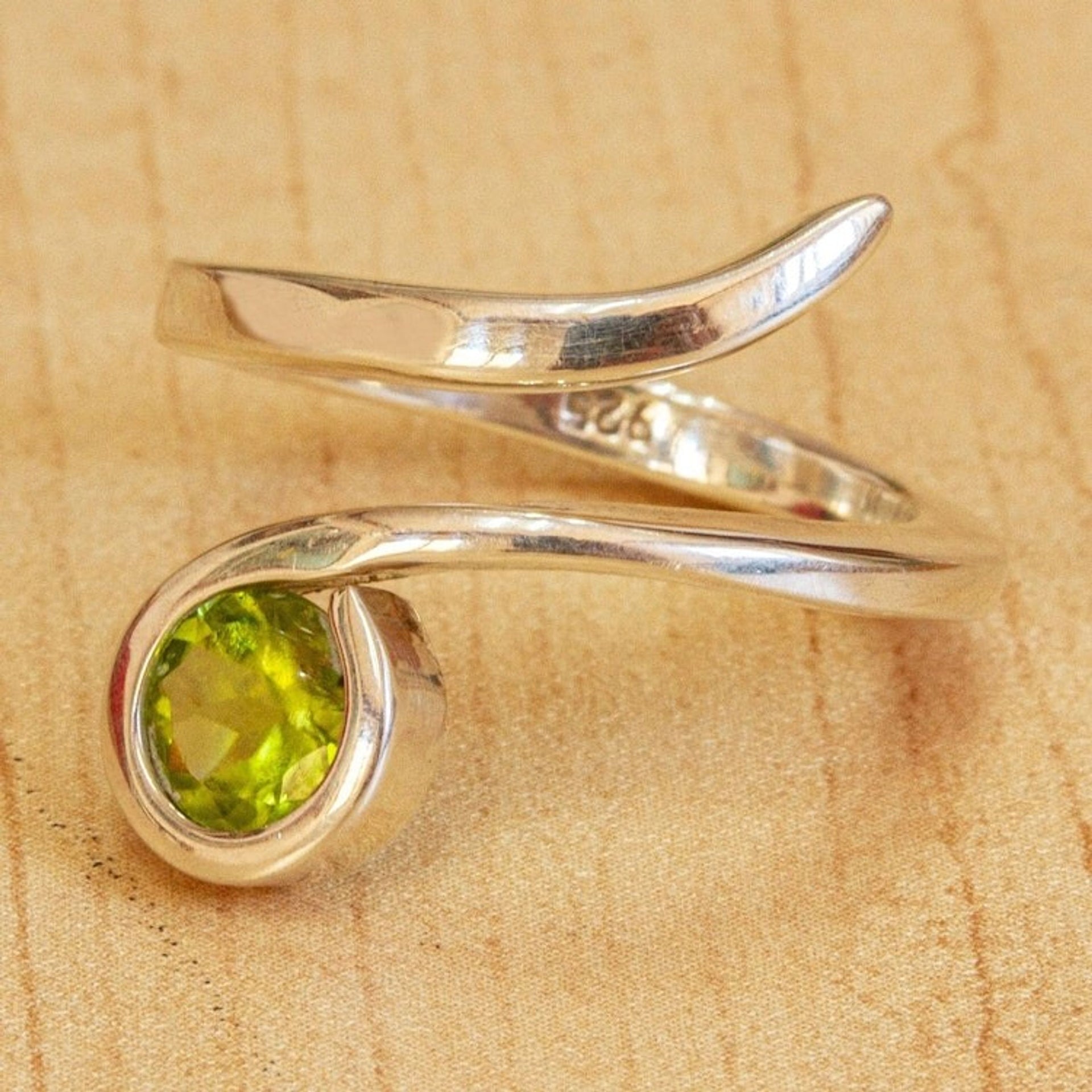 925 Sterling Silver and Peridot Wrap Ring from Mexico 'Elora'