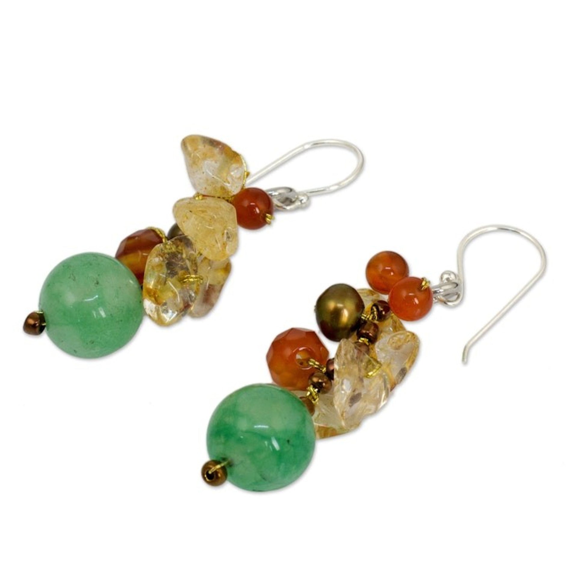 Handcrafted Pearl Carnelian Citrine Cluster Earrings 'Turning Leaves'