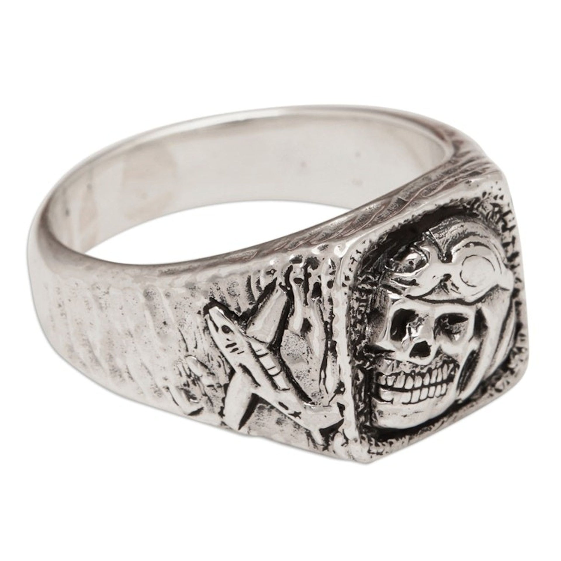 Men's Sterling Silver Signet Ring with Pilot Skull Motif 'Pilot Skull'