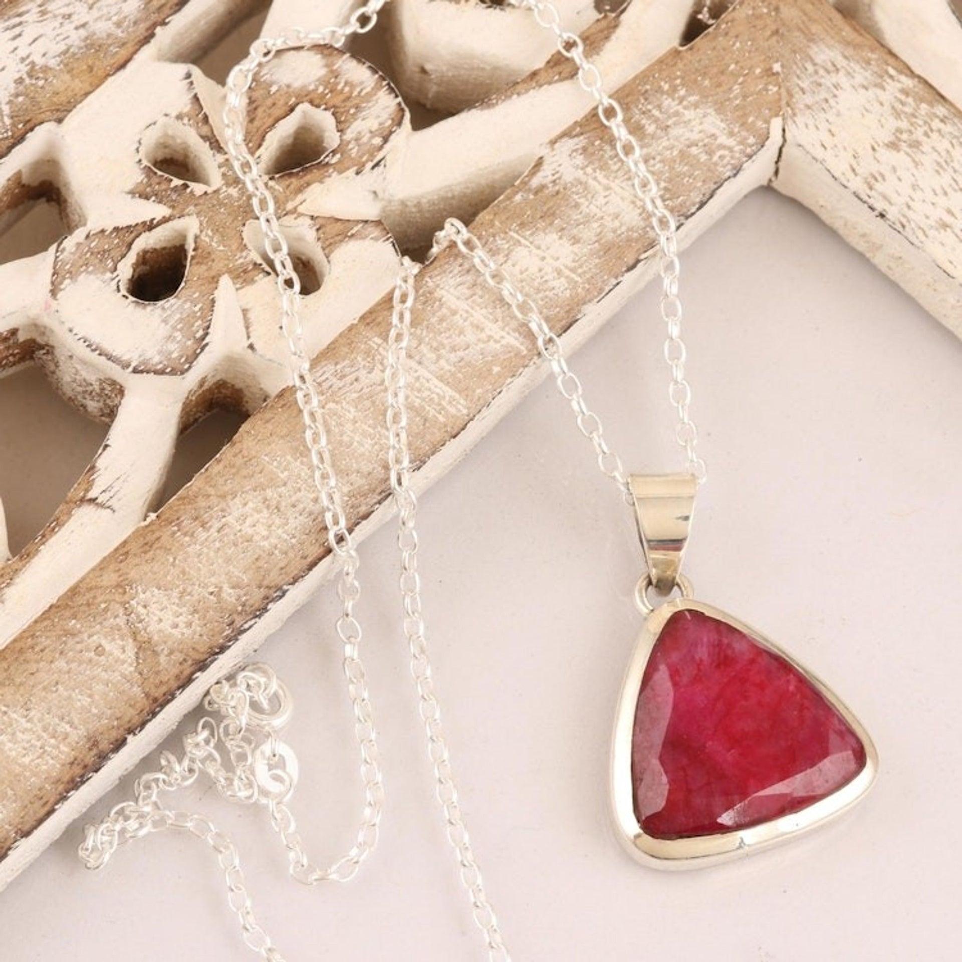 Artisan Crafted Ruby and Sterling Silver Pendant Necklace 'Illuminated in Love'