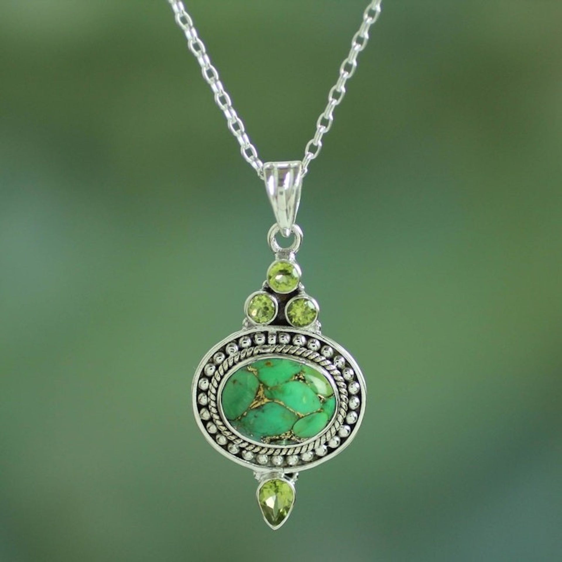 Peridot and Composite Turquoise Pendant Necklace 'Luminous Green Sky'