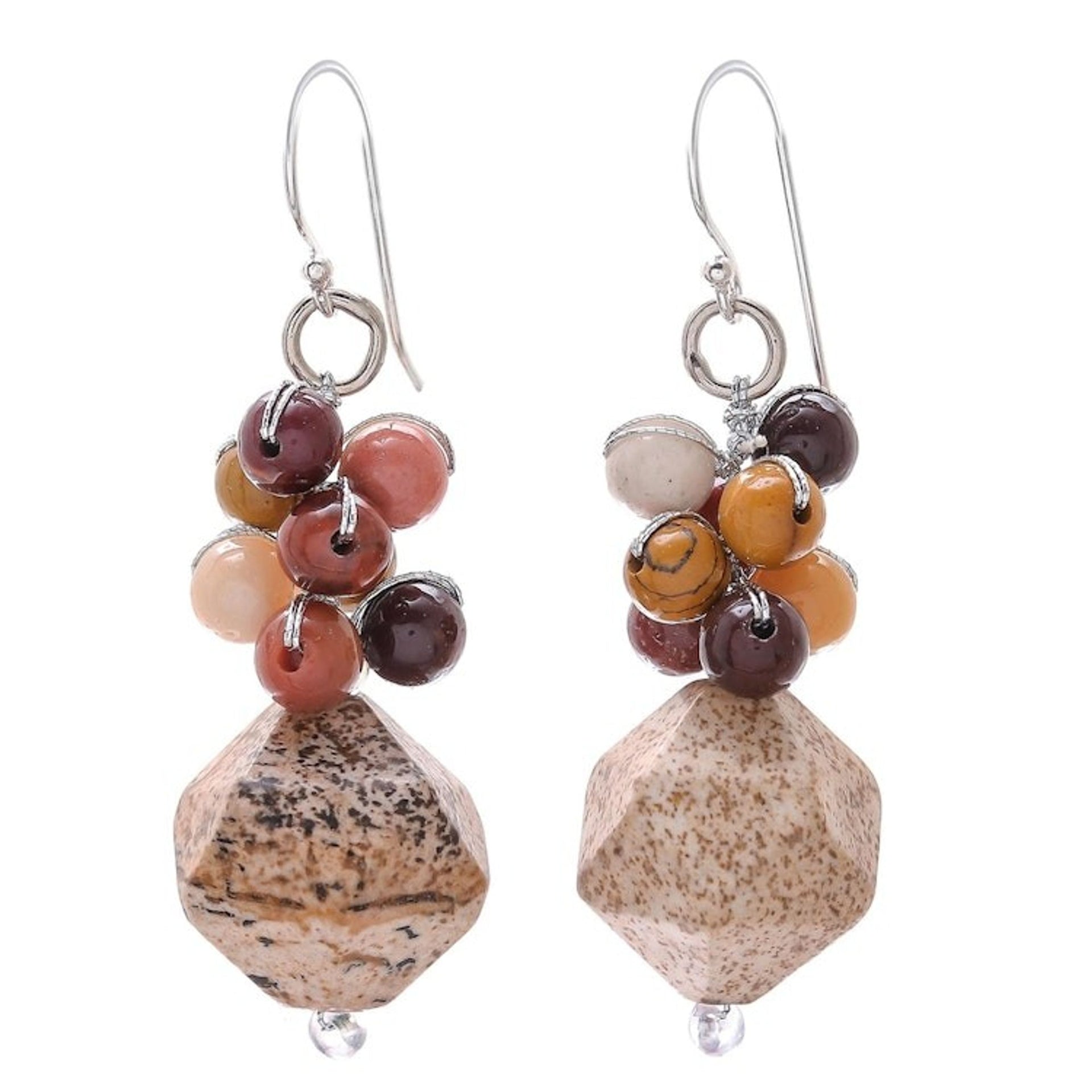 Jasper Beaded Cluster Earrings from Thailand 'Beautiful Glam'