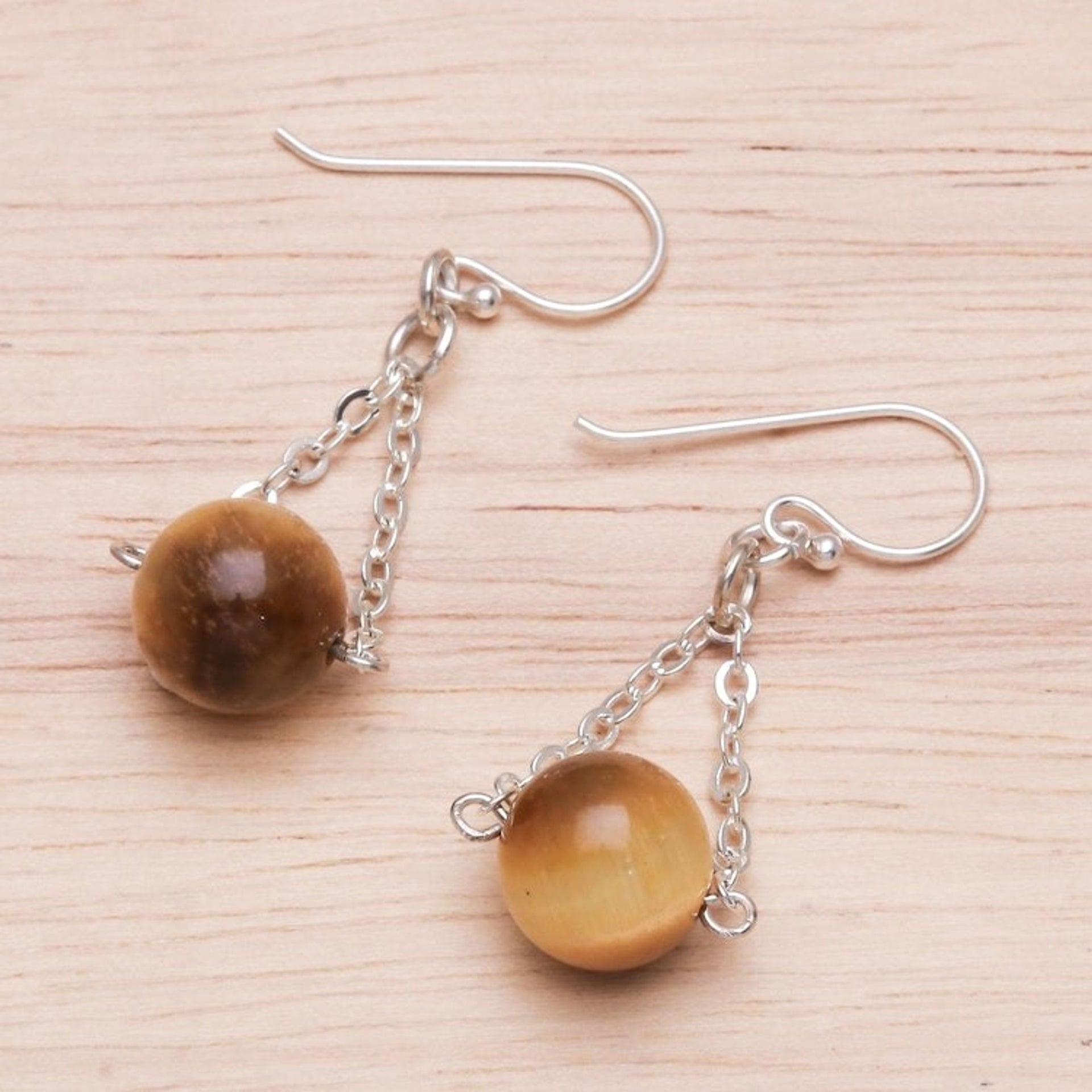 Sterling Silver and Tiger's Eye Dangle Earrings 'Daring Adventure'