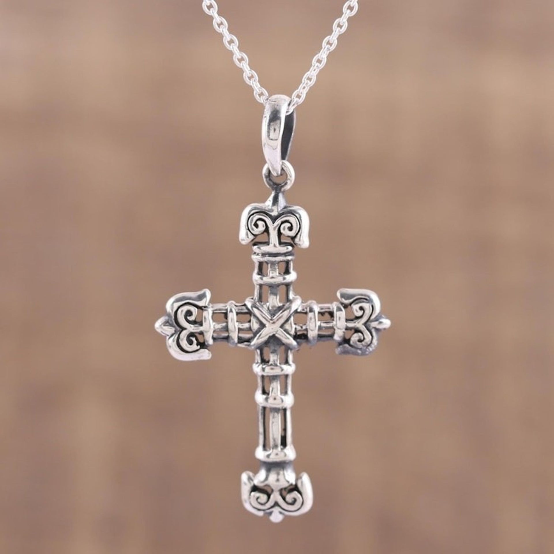 Sterling Silver Cross Pendant Necklace from India 'Bound in Faith'