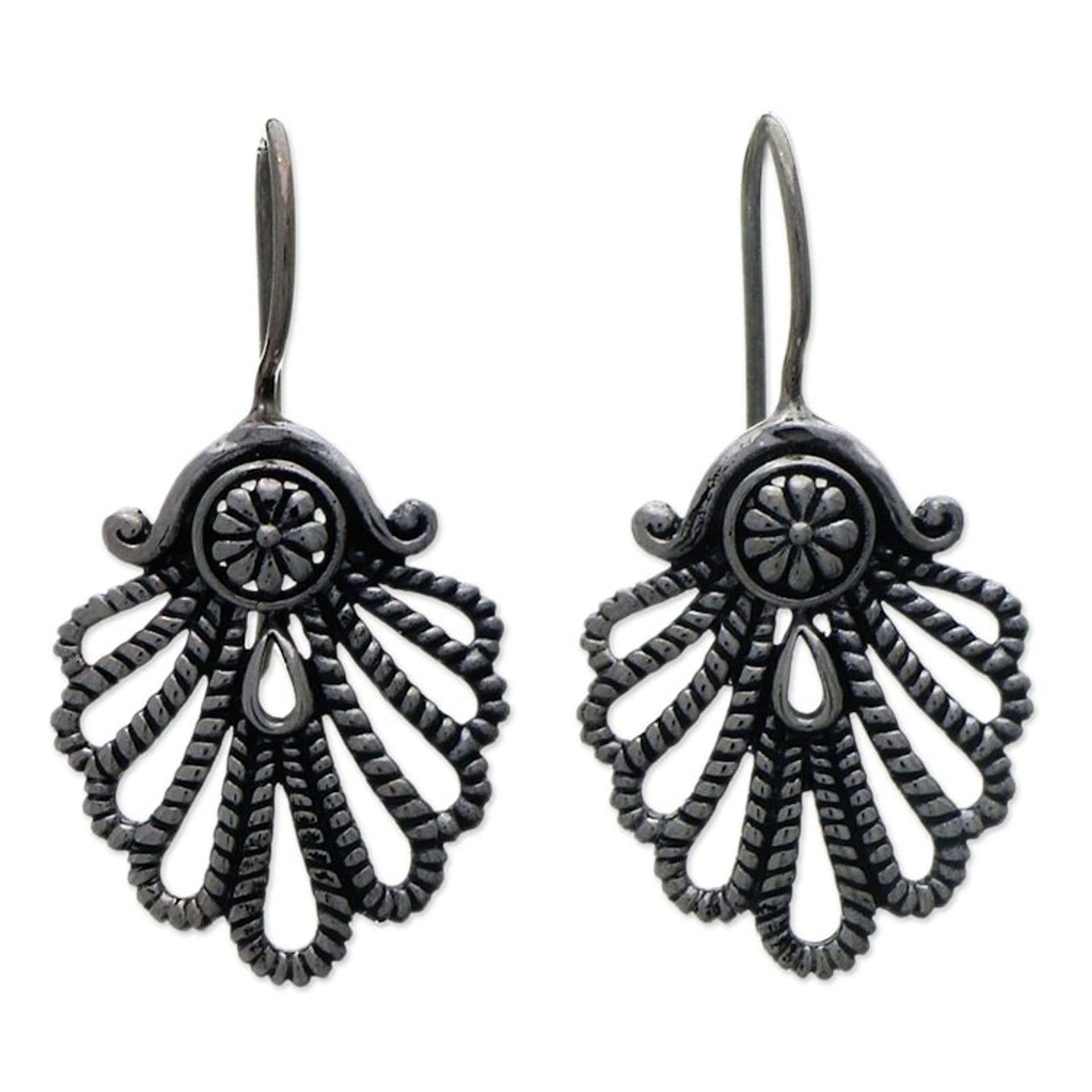 Sterling silver drop earrings 'Silver Fan'